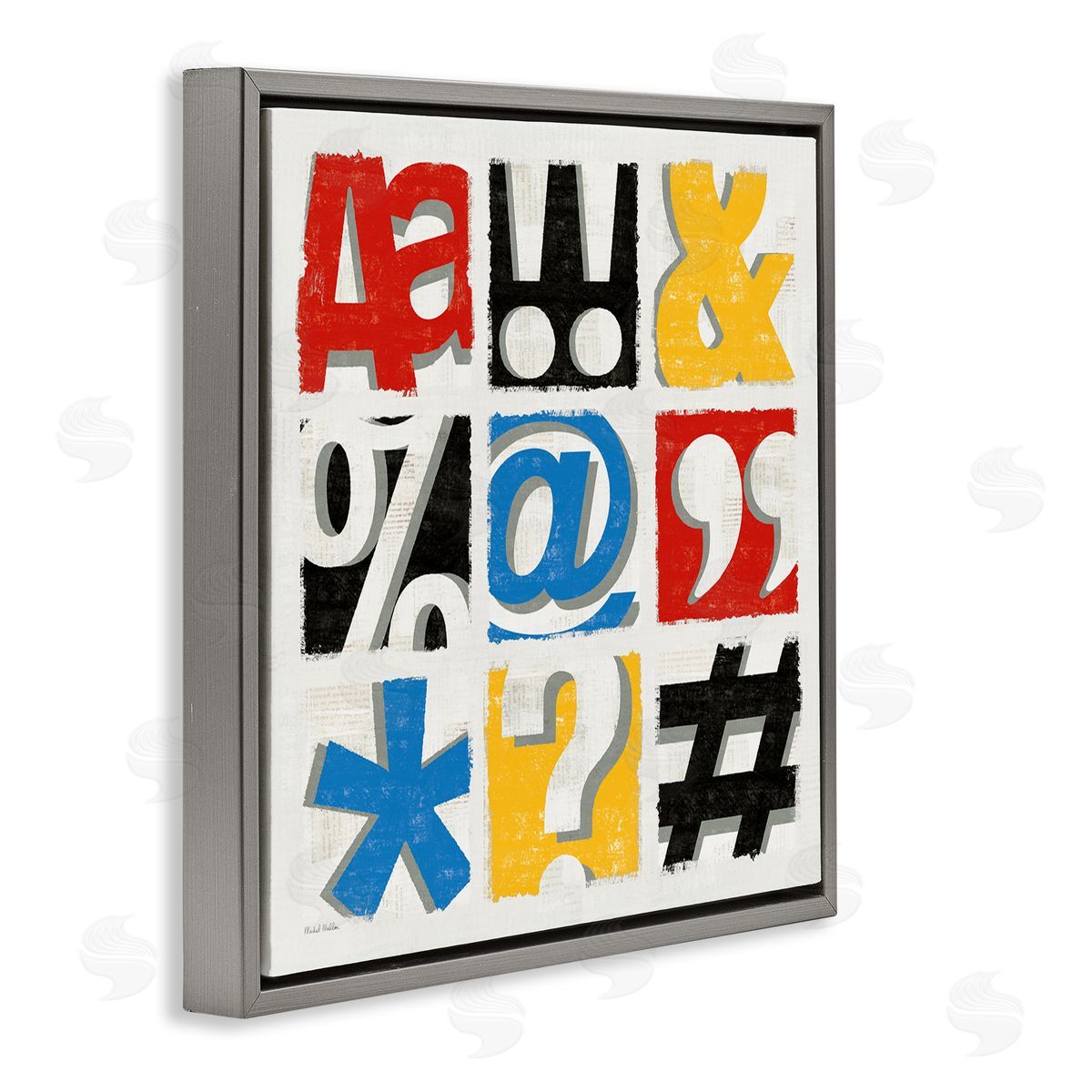Collage of Computer Symbols Grey Floating Frame Canvas Wall Art, Home Decor by Michael Mullan