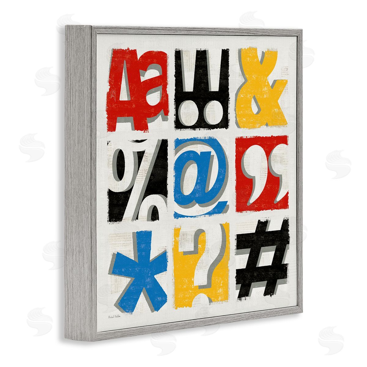 Collage of Computer Symbols Grey Frame Print Wall Art, Home Decor by Michael Mullan