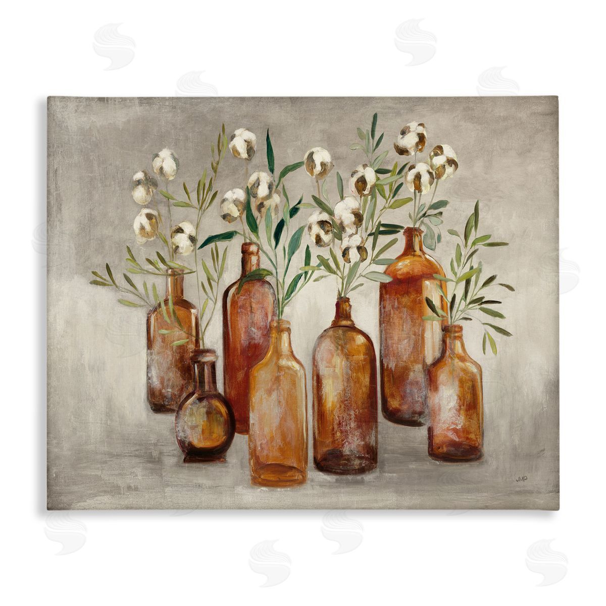 Country Cotton Flowers in Jars Canvas Wall Art, Home Decor by Julia Purinton