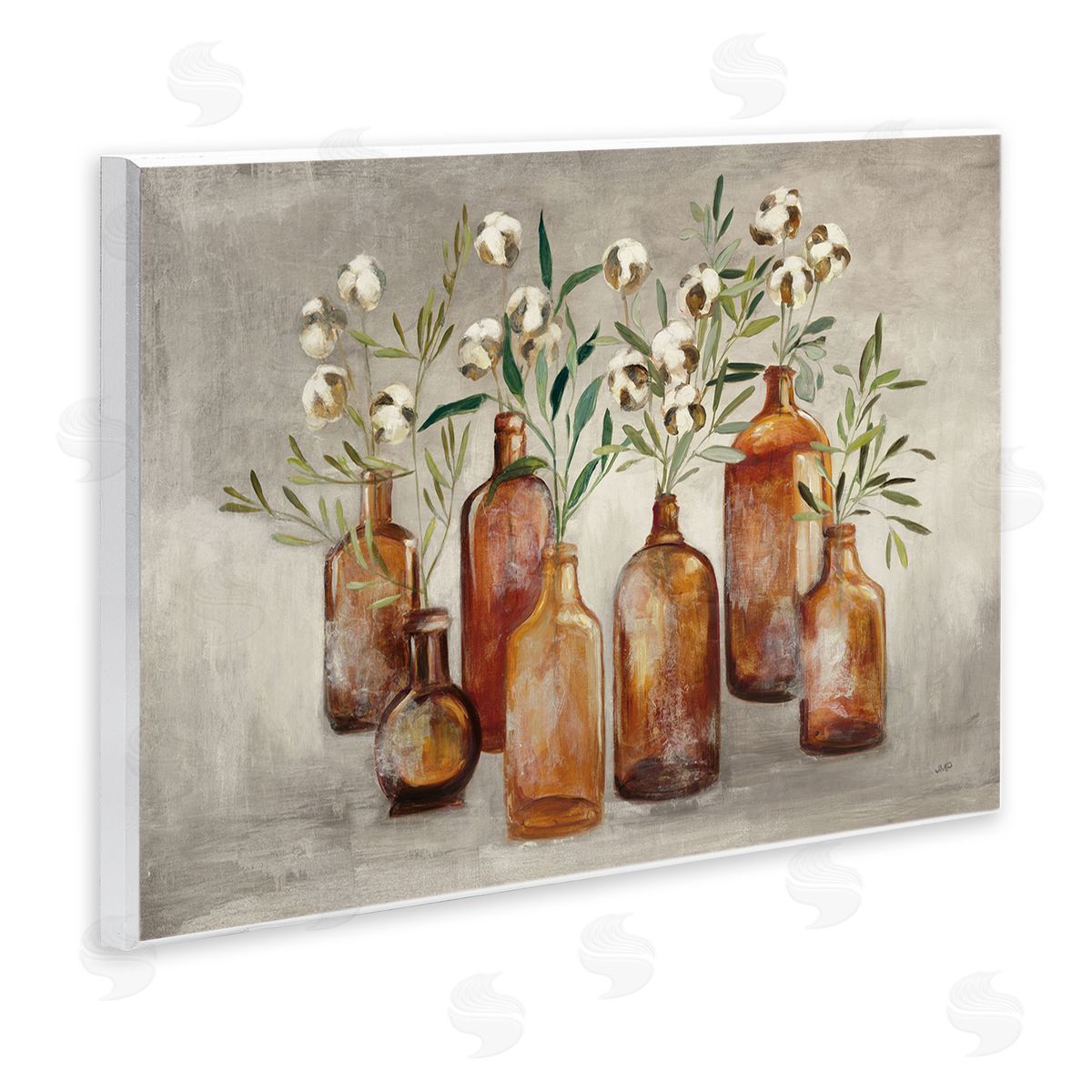 Country Cotton Flowers in Jars Wood Plaque Wall Art, Home Decor by Julia Purinton
