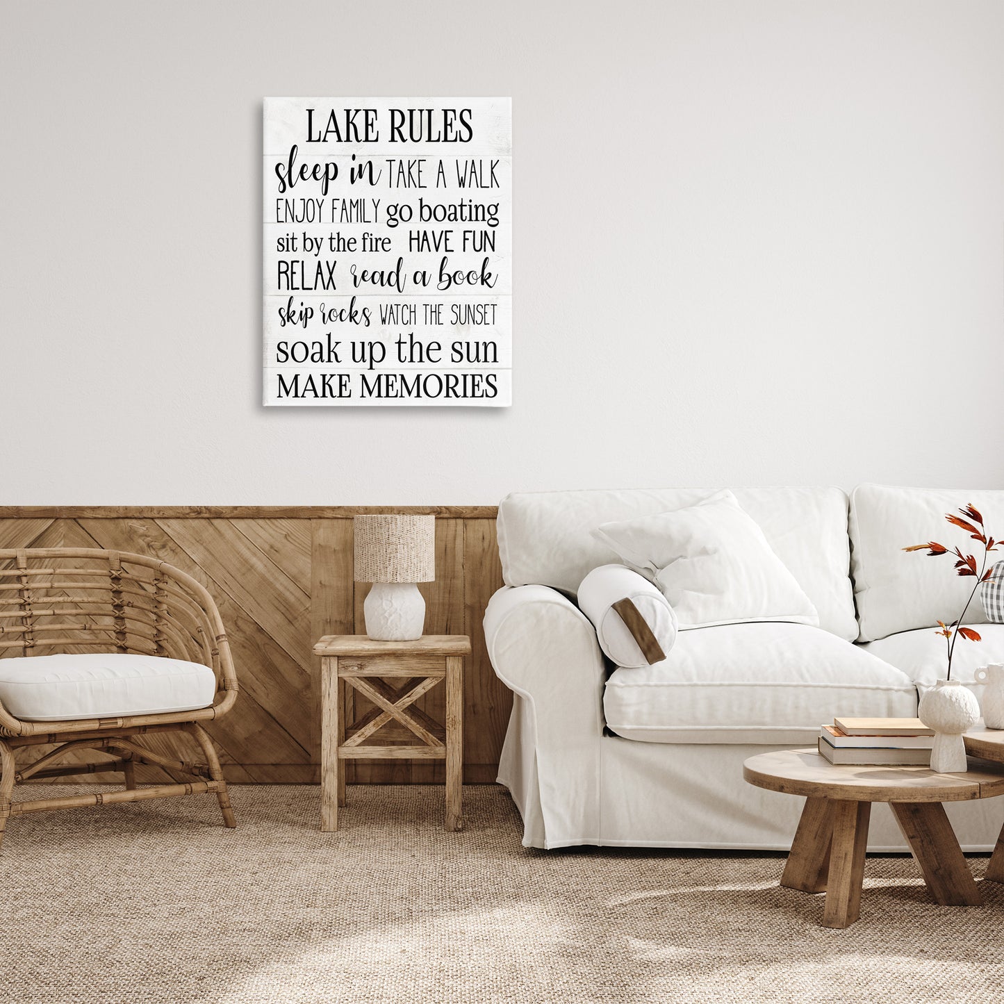 Motivational Lake Rules Sign Canvas Wall Art in Room, Home Decor by Stupell Studio