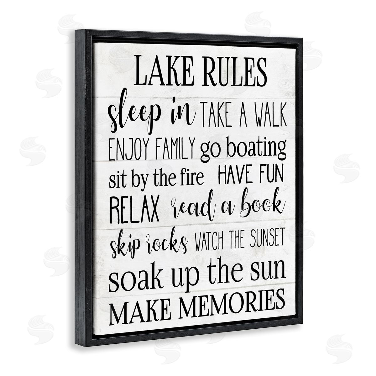 Motivational Lake Rules Sign Black Floating Frame Canvas Wall Art, Home Decor by Stupell Studio