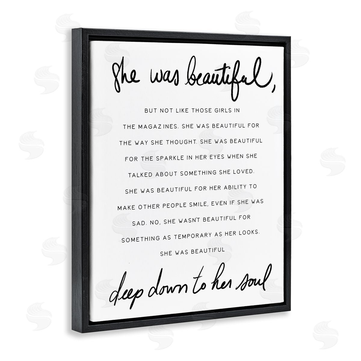 She Was Beautiful Quote Black Floating Frame Canvas Wall Art, Home Decor by Stupell Studio