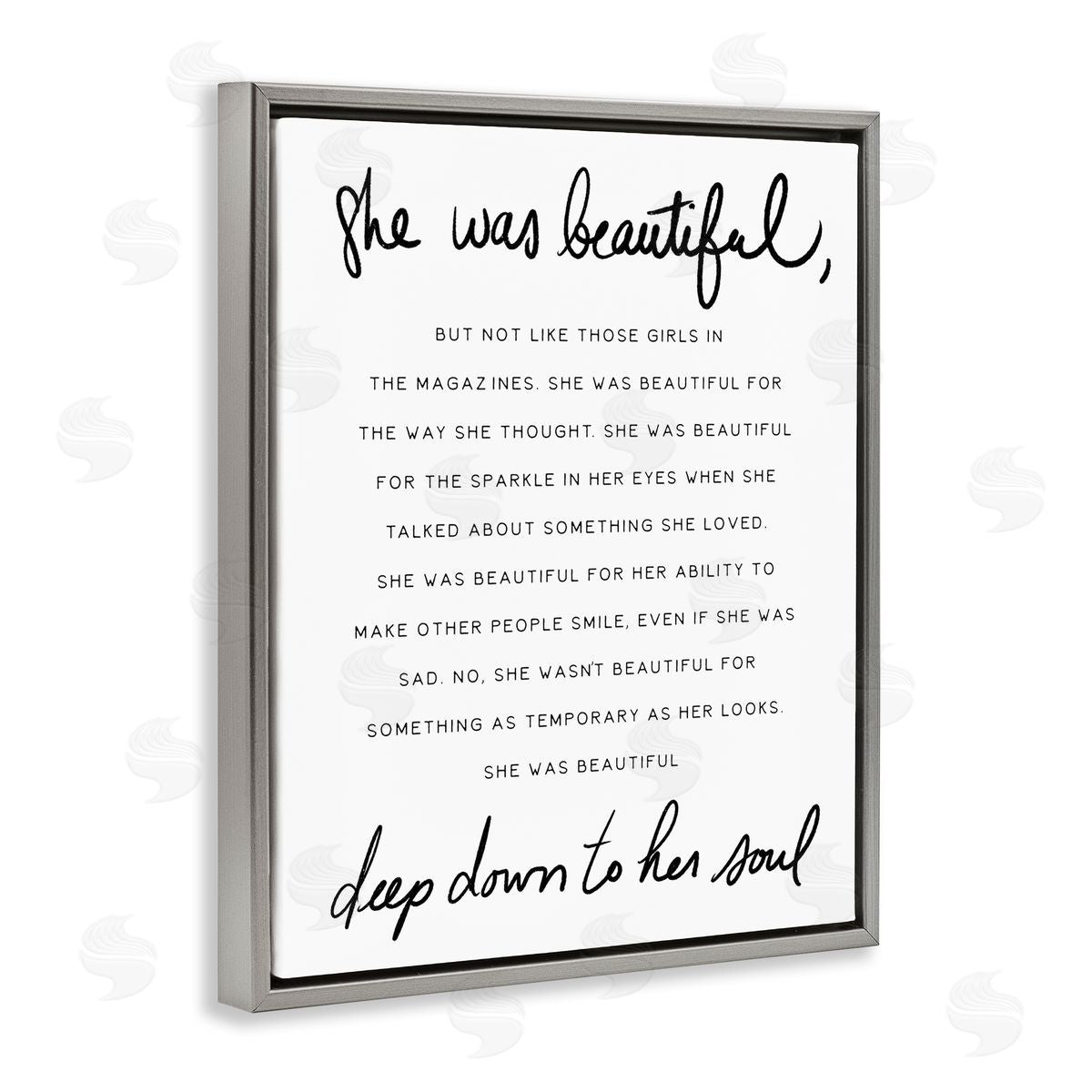 She Was Beautiful Quote Grey Floating Frame Canvas Wall Art, Home Decor by Stupell Studio