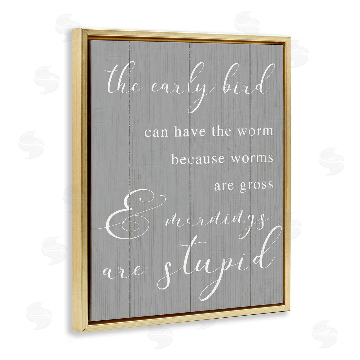 Early Bird Gets Worm Parody Gold Floating Frame Canvas Wall Art, Home Decor by Stupell Studio