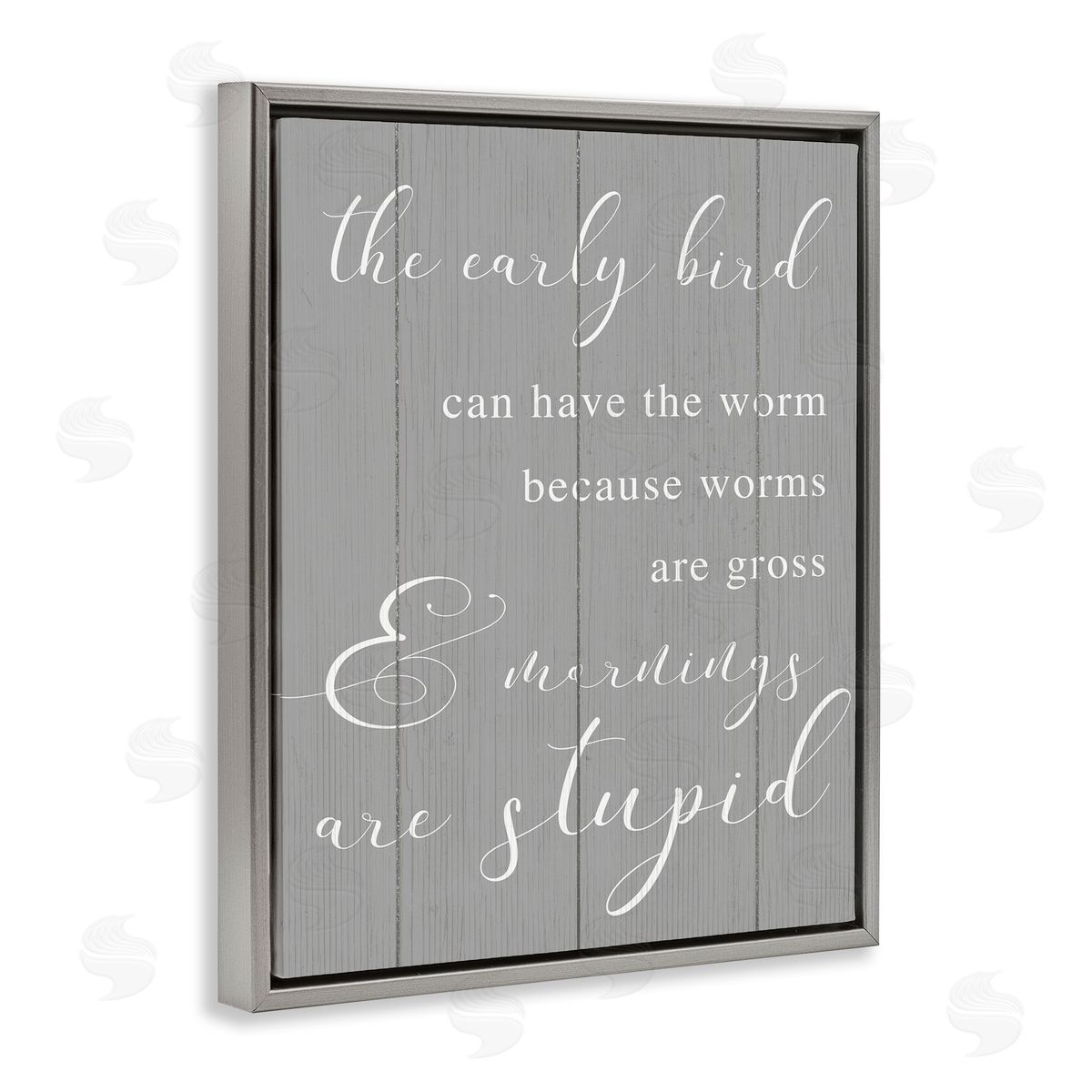 Early Bird Gets Worm Parody Grey Floating Frame Canvas Wall Art, Home Decor by Stupell Studio