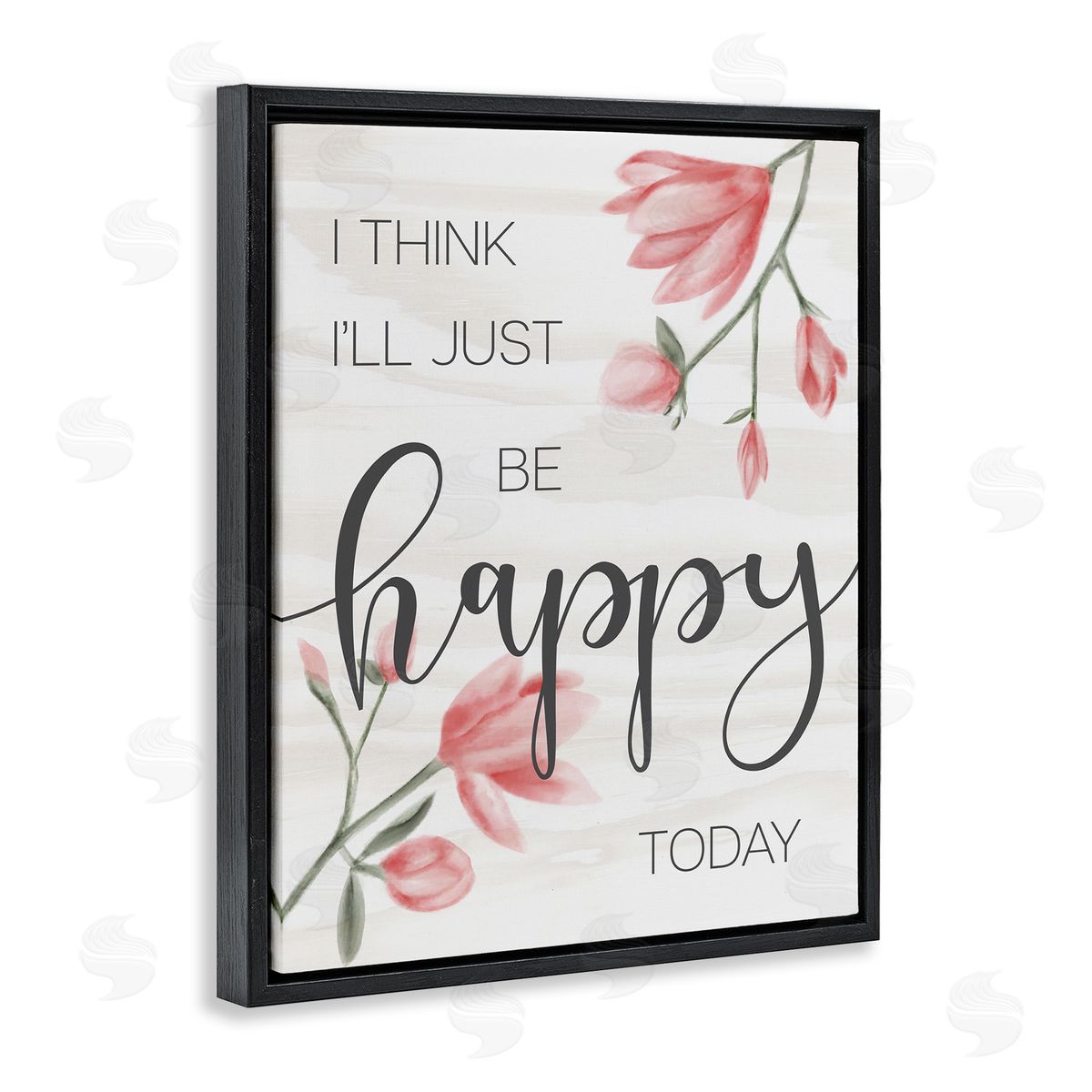 Floral Just Be Happy Inspirational Black Floating Frame Canvas Wall Art, Home Decor by Stupell Studio