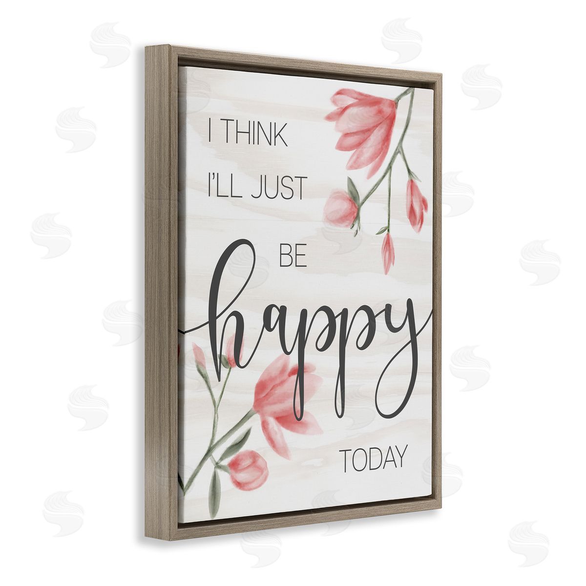 Floral Just Be Happy Inspirational Brown Floating Frame Canvas Wall Art, Home Decor by Stupell Studio