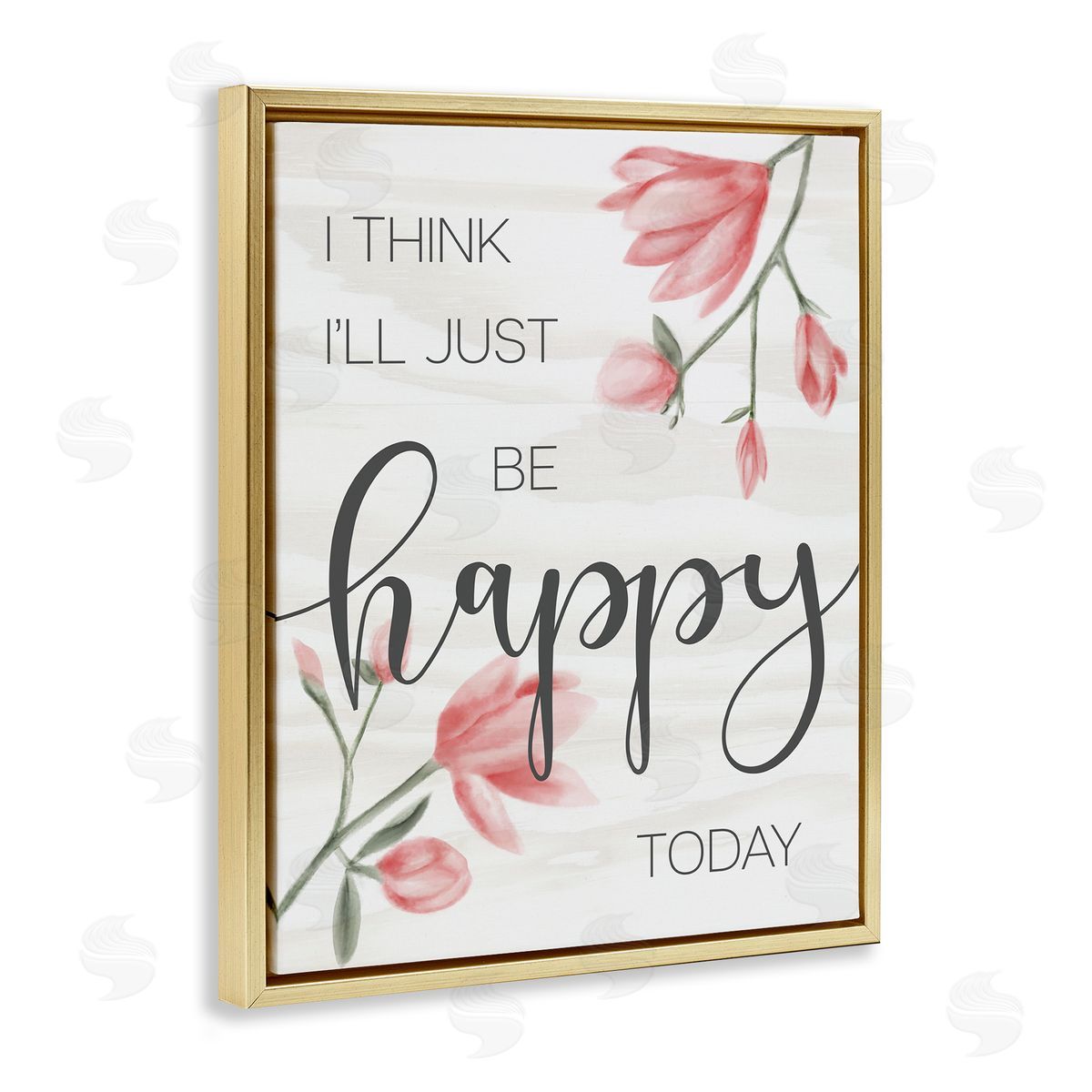 Floral Just Be Happy Inspirational Gold Floating Frame Canvas Wall Art, Home Decor by Stupell Studio