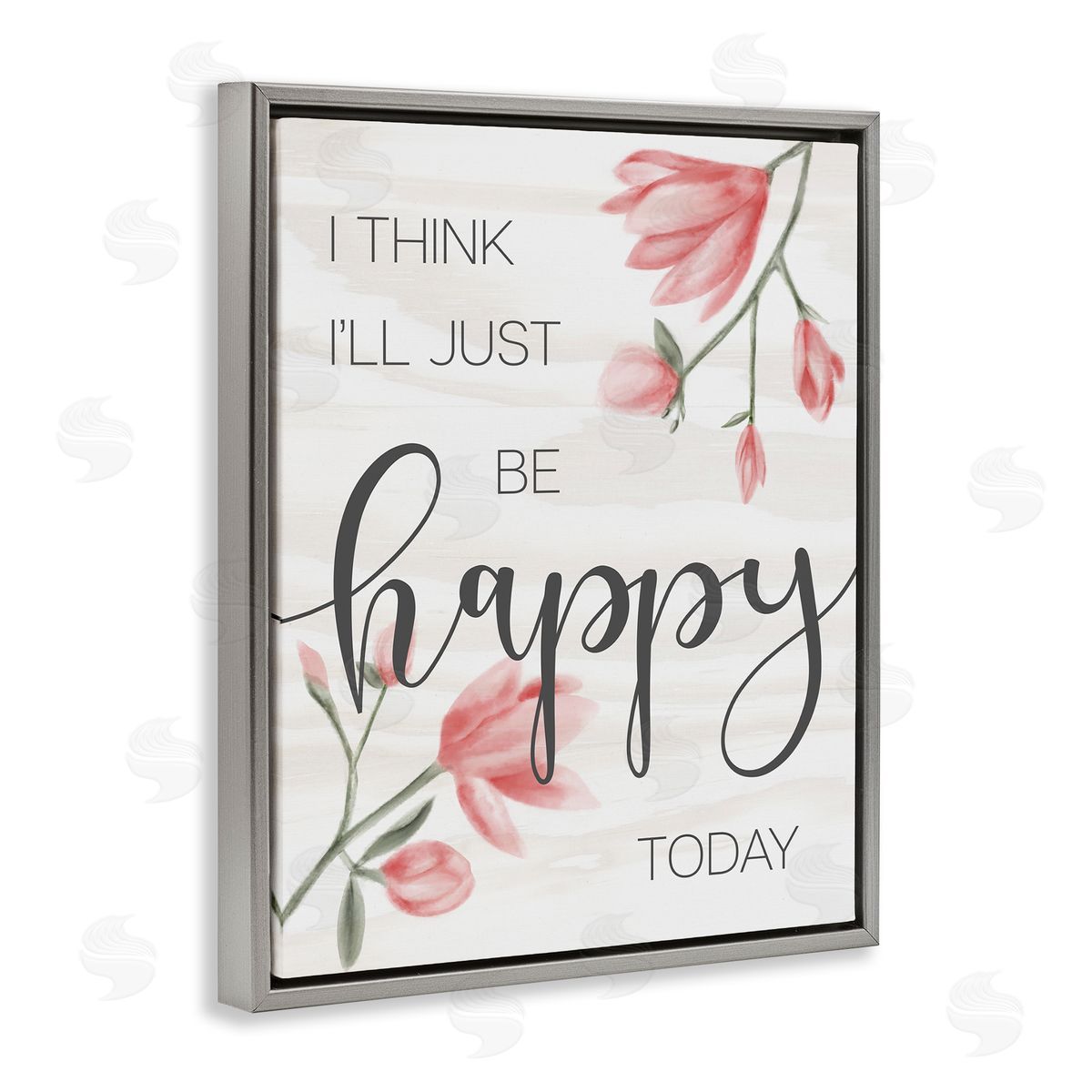Floral Just Be Happy Inspirational Grey Floating Frame Canvas Wall Art, Home Decor by Stupell Studio