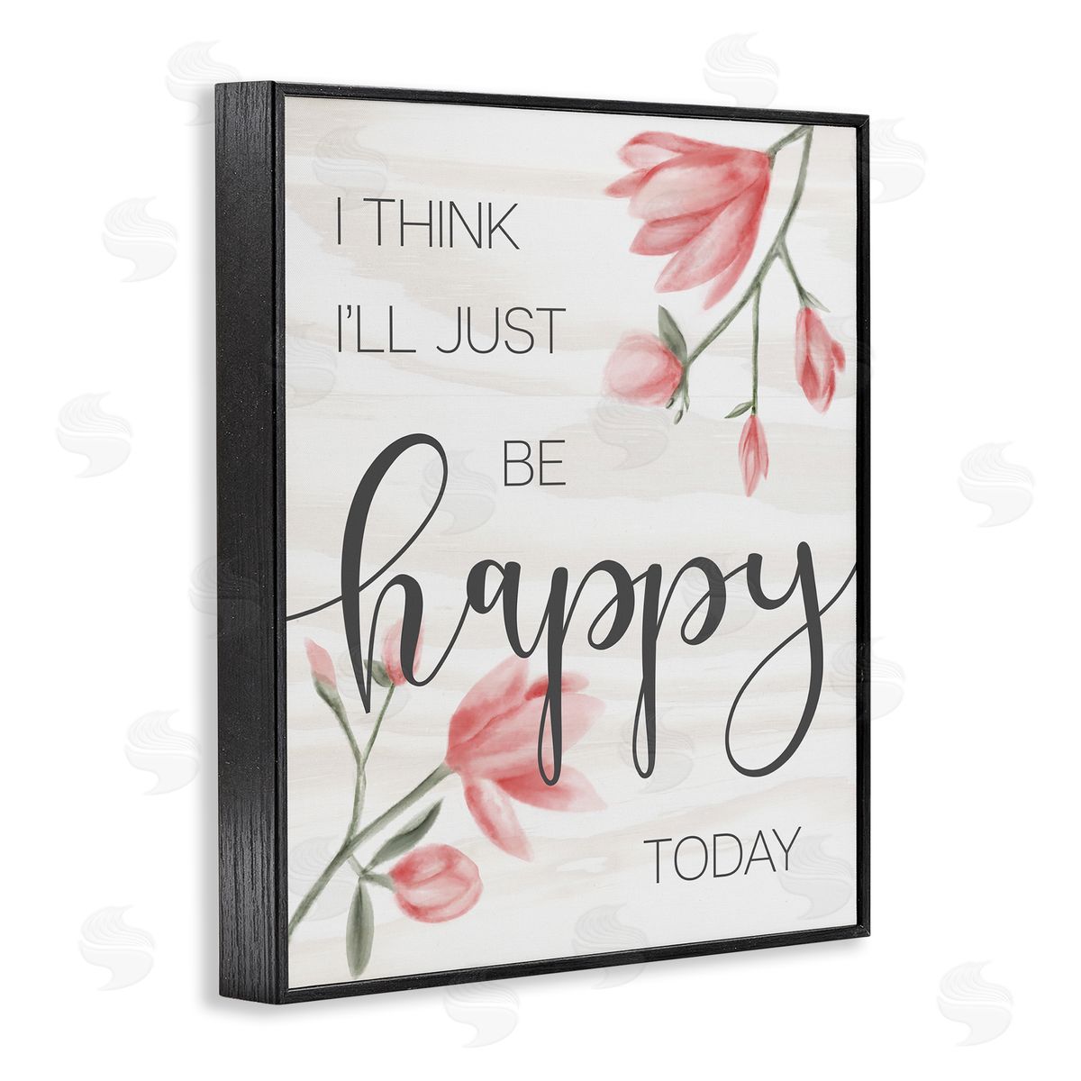 Floral Just Be Happy Inspirational Black Frame Print Wall Art, Home Decor by Stupell Studio