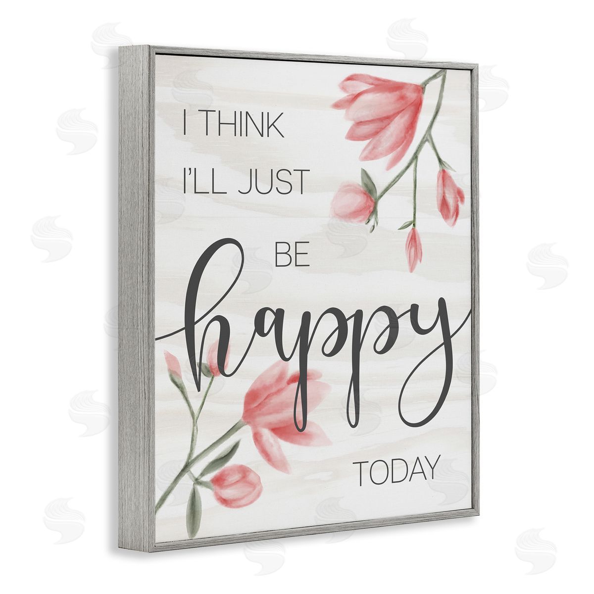 Floral Just Be Happy Inspirational Grey Frame Print Wall Art, Home Decor by Stupell Studio
