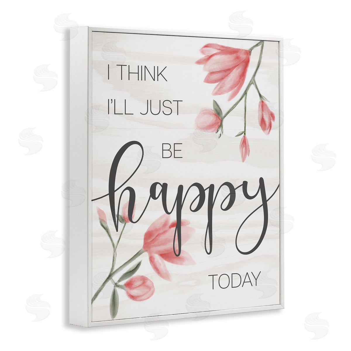 Floral Just Be Happy Inspirational White Frame Print Wall Art, Home Decor by Stupell Studio