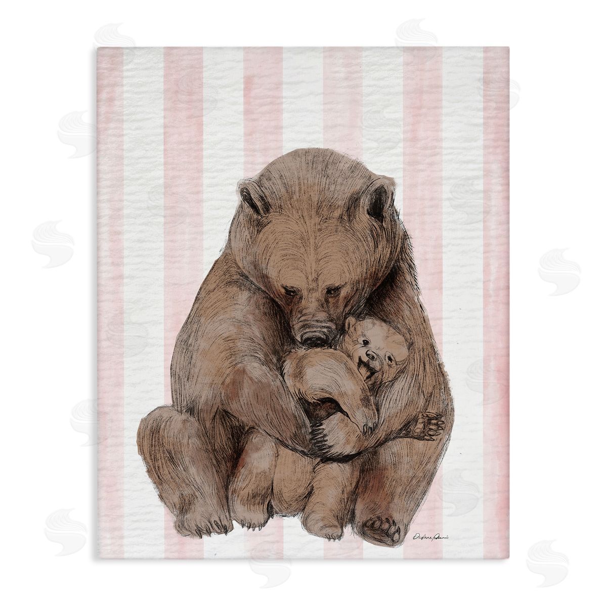 Bear and Cub Pink Stripes Canvas Wall Art, Home Decor by Stupell Studio