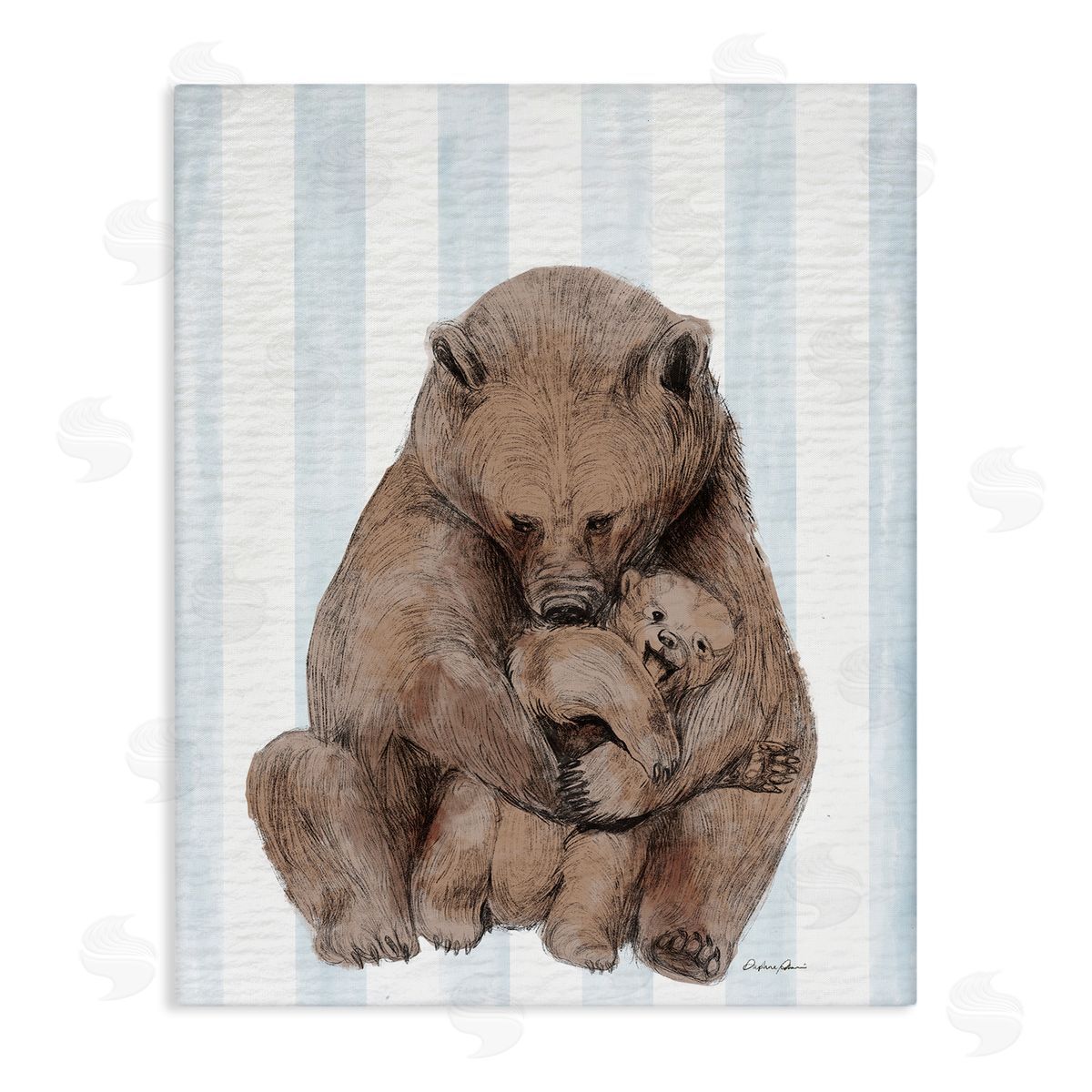 Bear and Cub Blue Stripes Canvas Wall Art, Home Decor by Stupell Studio