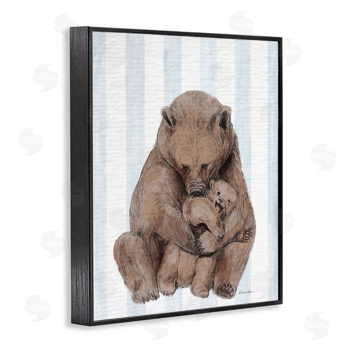 Bear and Cub Blue Stripes Black Frame Print Wall Art, Home Decor by Stupell Studio