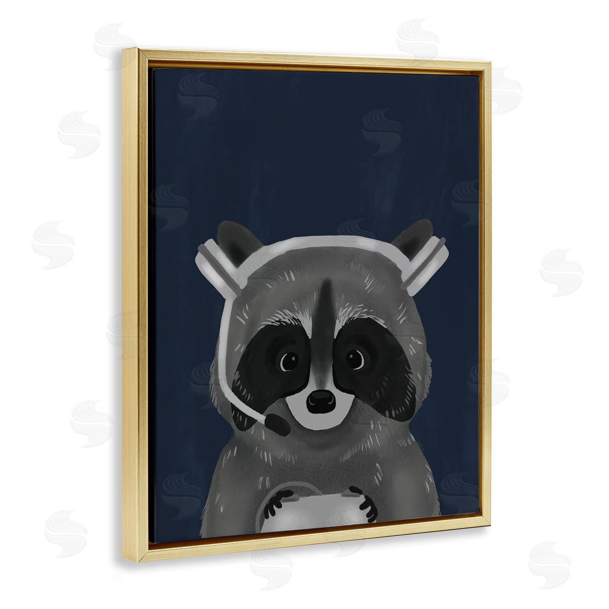 Racoon with Gaming Headset Gold Floating Frame Canvas Wall Art, Home Decor by Stupell Studio