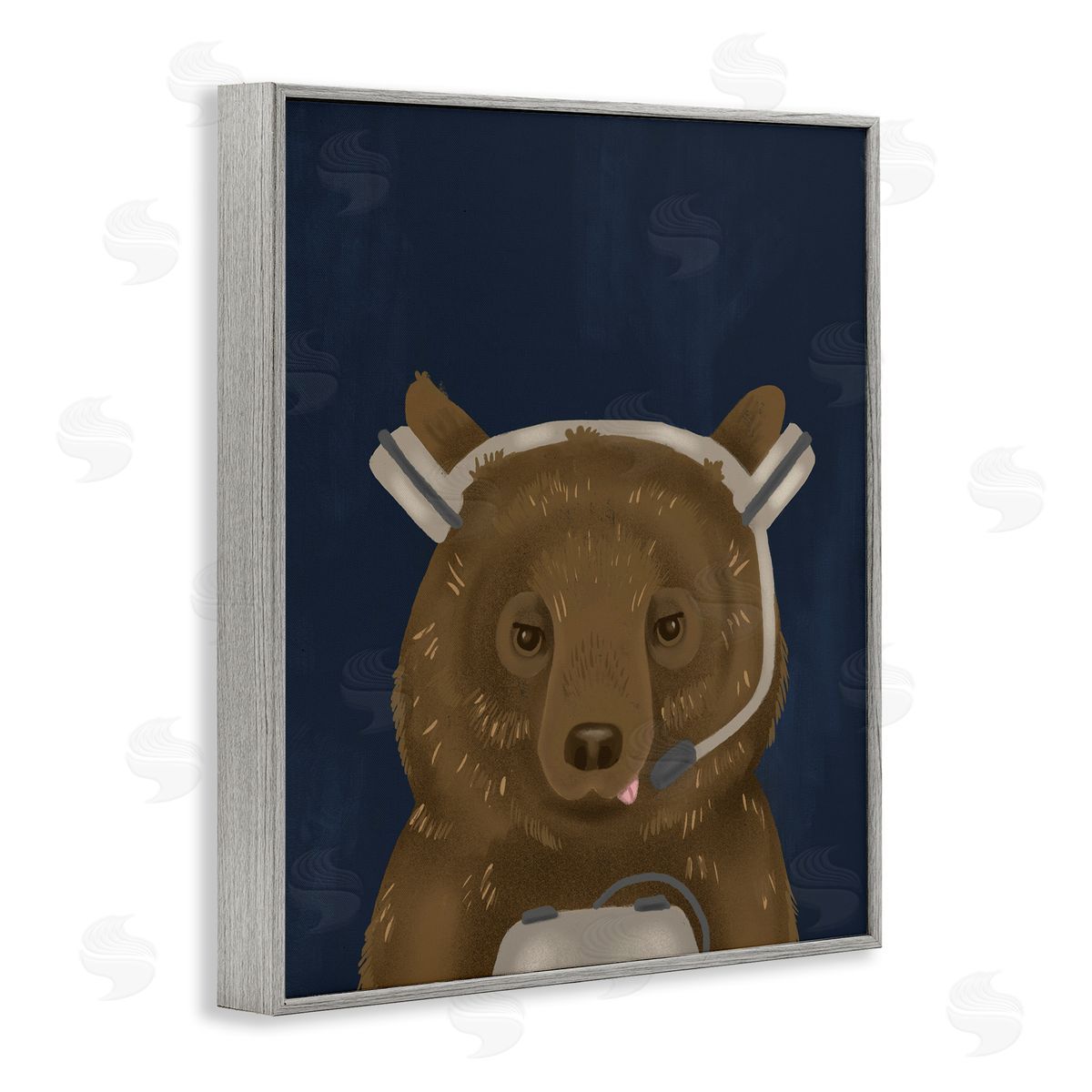 Bear with Gaming Headset Grey Frame Print Wall Art, Home Decor by Stupell Studio