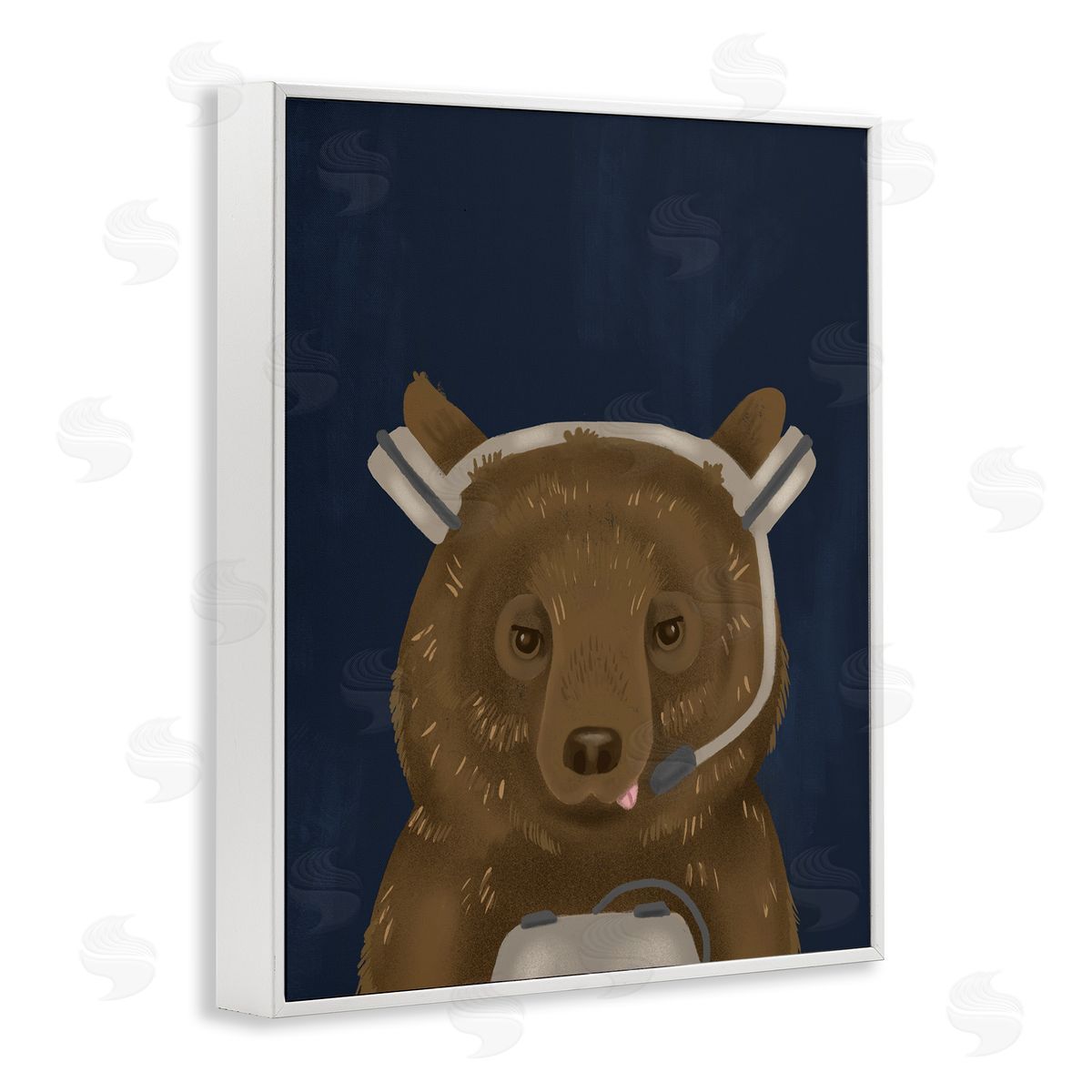 Bear with Gaming Headset White Frame Print Wall Art, Home Decor by Stupell Studio