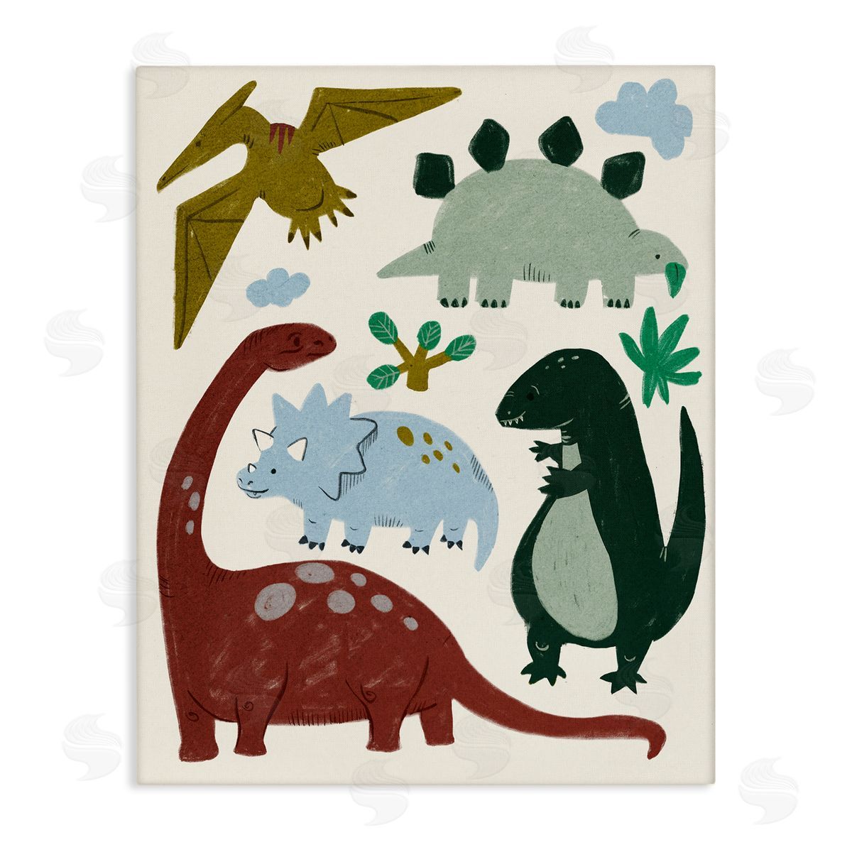 Colorful Cartoon Dinosaur Friends Canvas Wall Art, Home Decor by Stupell Studio