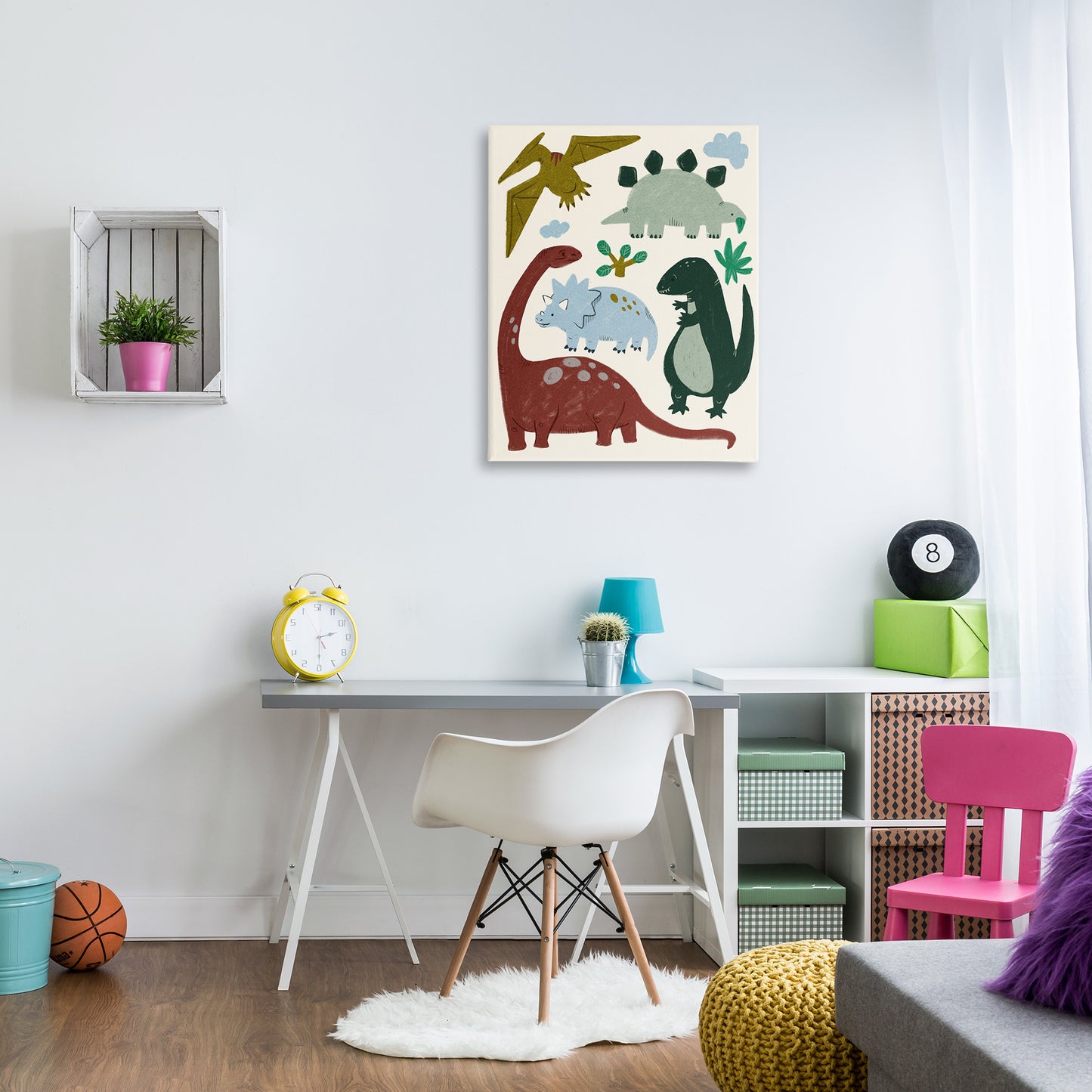 Colorful Cartoon Dinosaur Friends Canvas Wall Art in Room, Home Decor by Stupell Studio