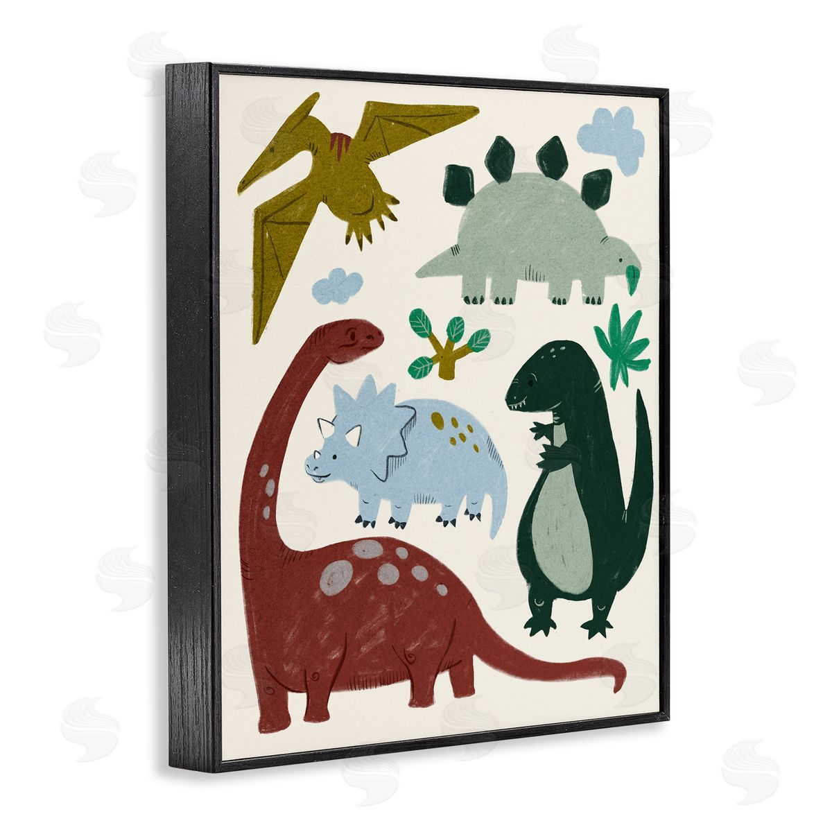 Colorful Cartoon Dinosaur Friends Black Frame Print Wall Art, Home Decor by Stupell Studio