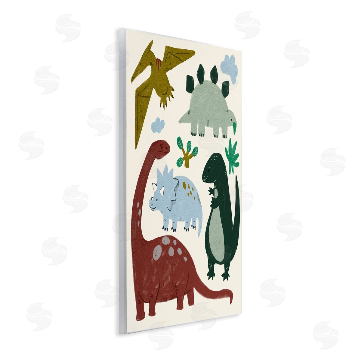 Colorful Cartoon Dinosaur Friends Wood Plaque Wall Art, Home Decor by Stupell Studio