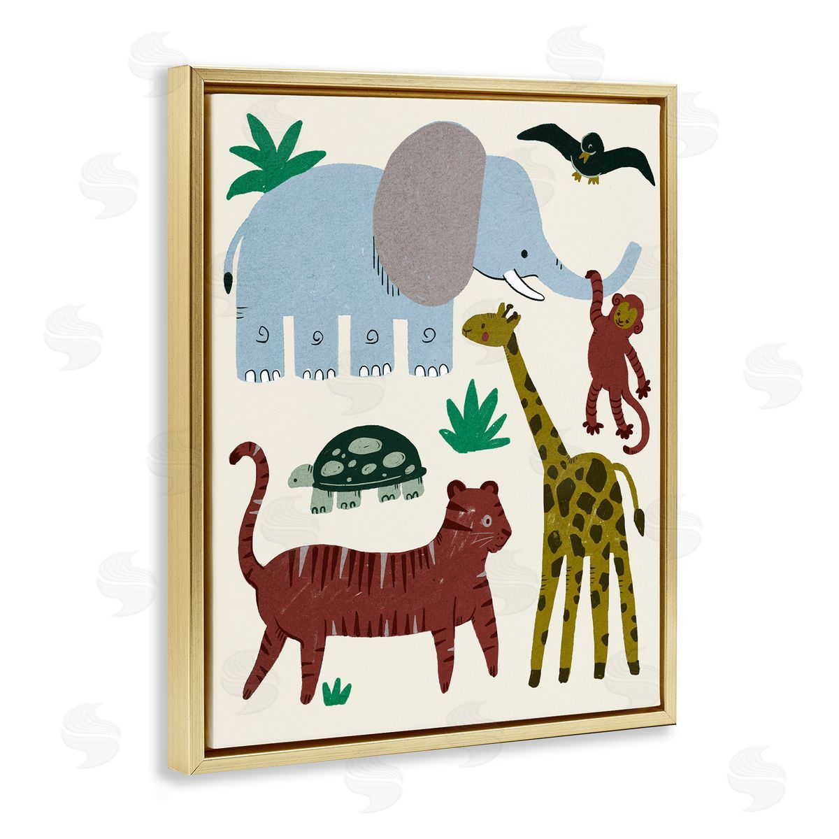 Colorful Safari Animal Friends Gold Floating Frame Canvas Wall Art, Home Decor by Stupell Studio