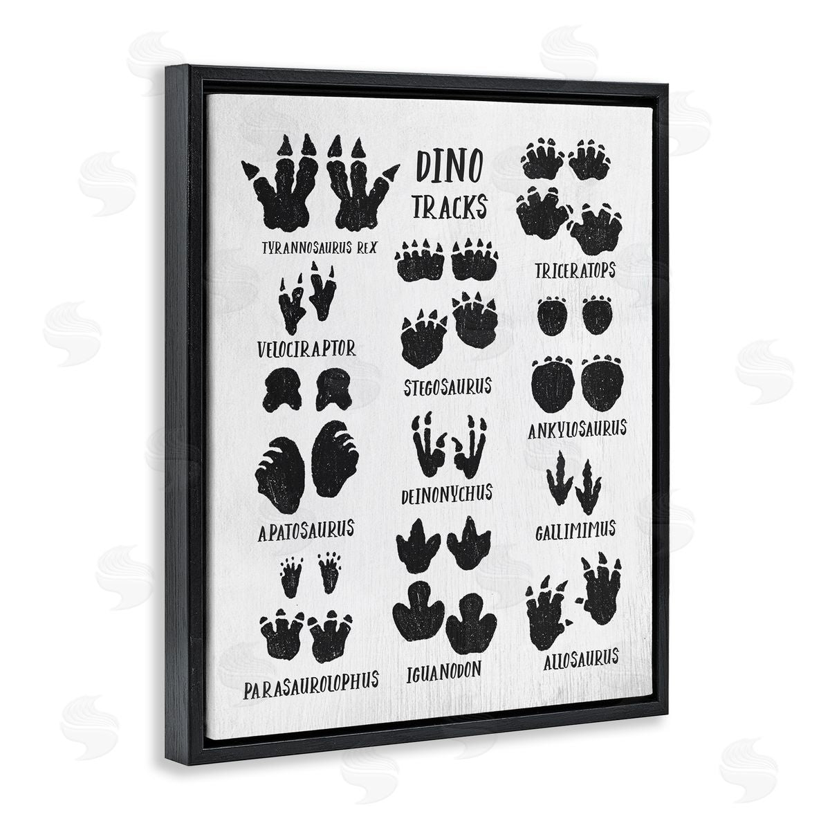 Children's Rustic Dinosaur Track Chart Black Floating Frame Canvas Wall Art, Home Decor by Stupell Studio