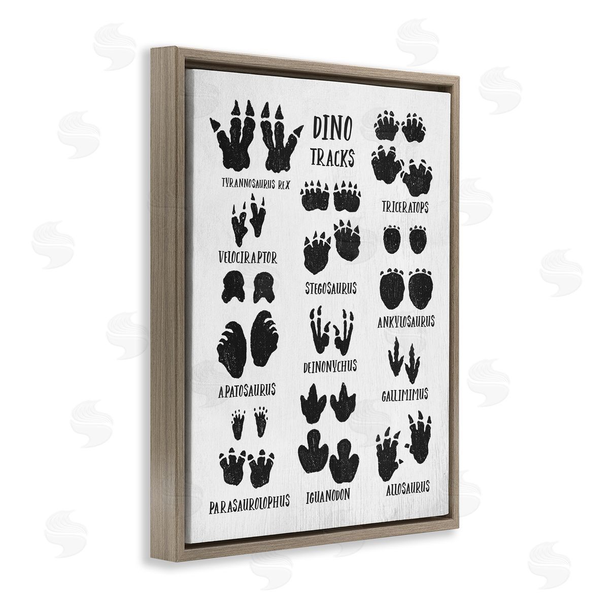 Children's Rustic Dinosaur Track Chart Brown Floating Frame Canvas Wall Art, Home Decor by Stupell Studio