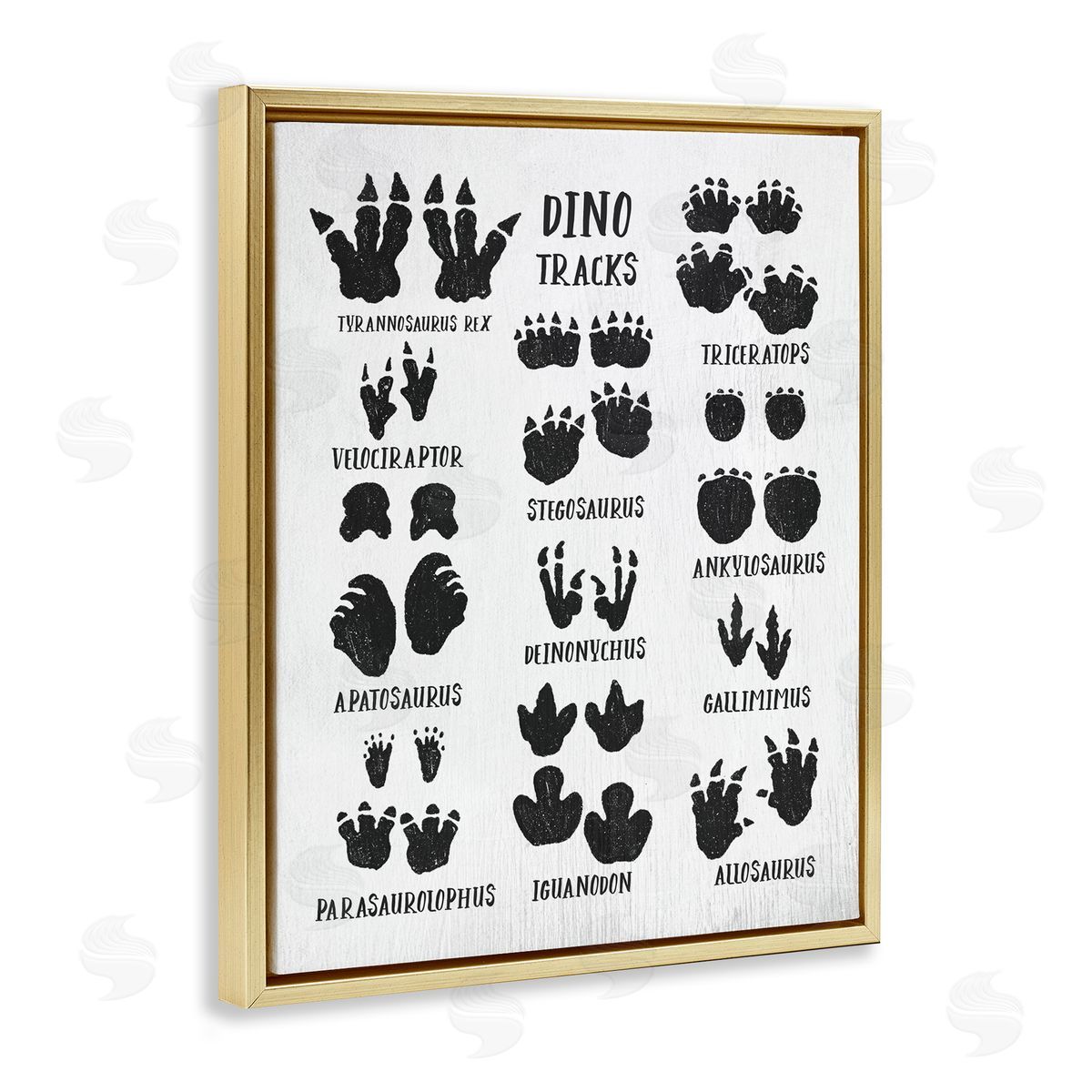 Children's Rustic Dinosaur Track Chart Gold Floating Frame Canvas Wall Art, Home Decor by Stupell Studio