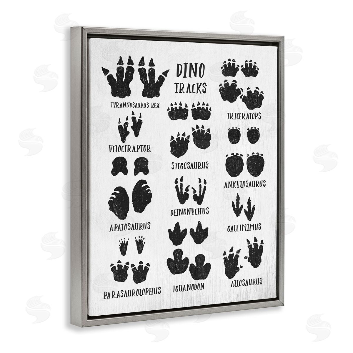 Children's Rustic Dinosaur Track Chart Grey Floating Frame Canvas Wall Art, Home Decor by Stupell Studio