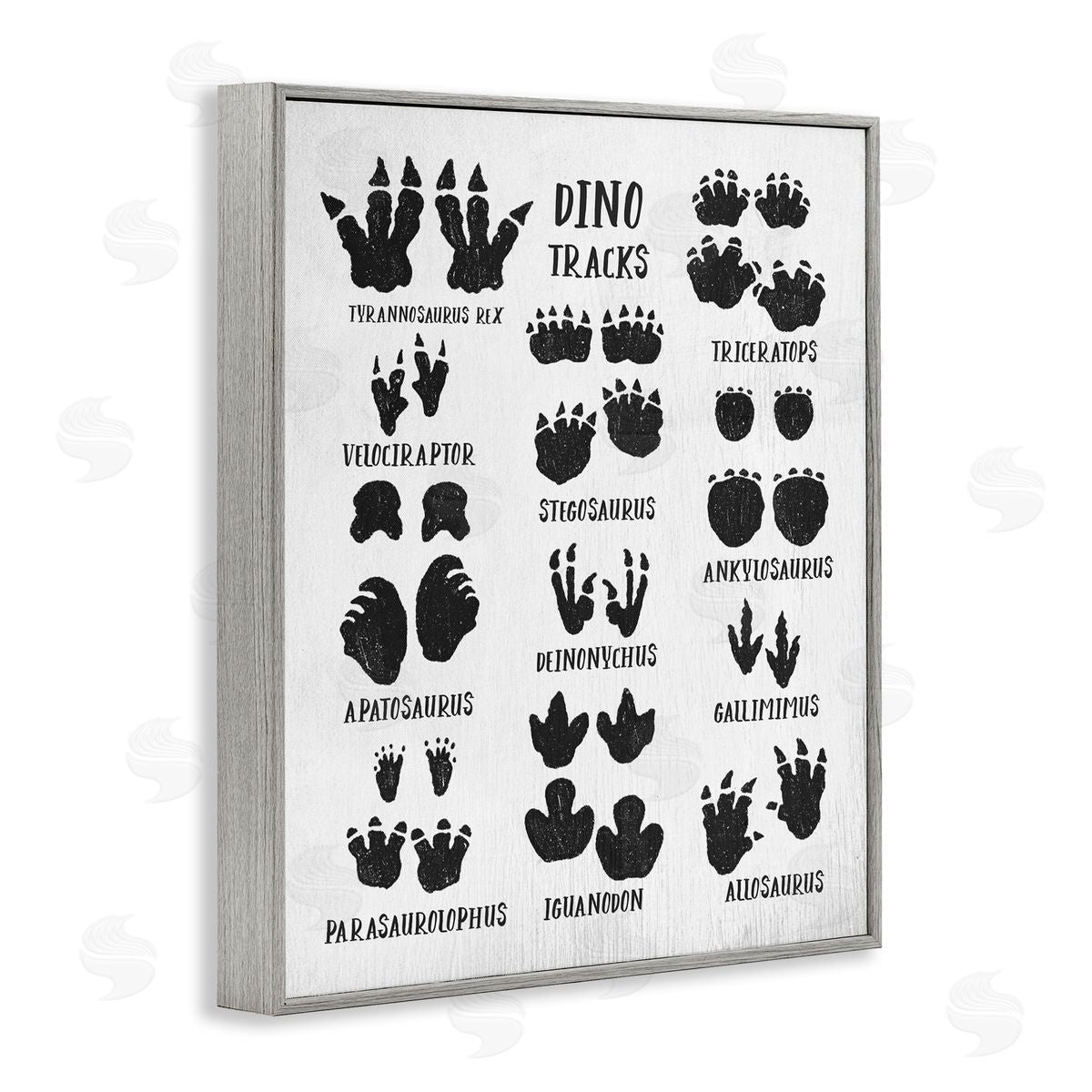 Children's Rustic Dinosaur Track Chart Grey Frame Print Wall Art, Home Decor by Stupell Studio