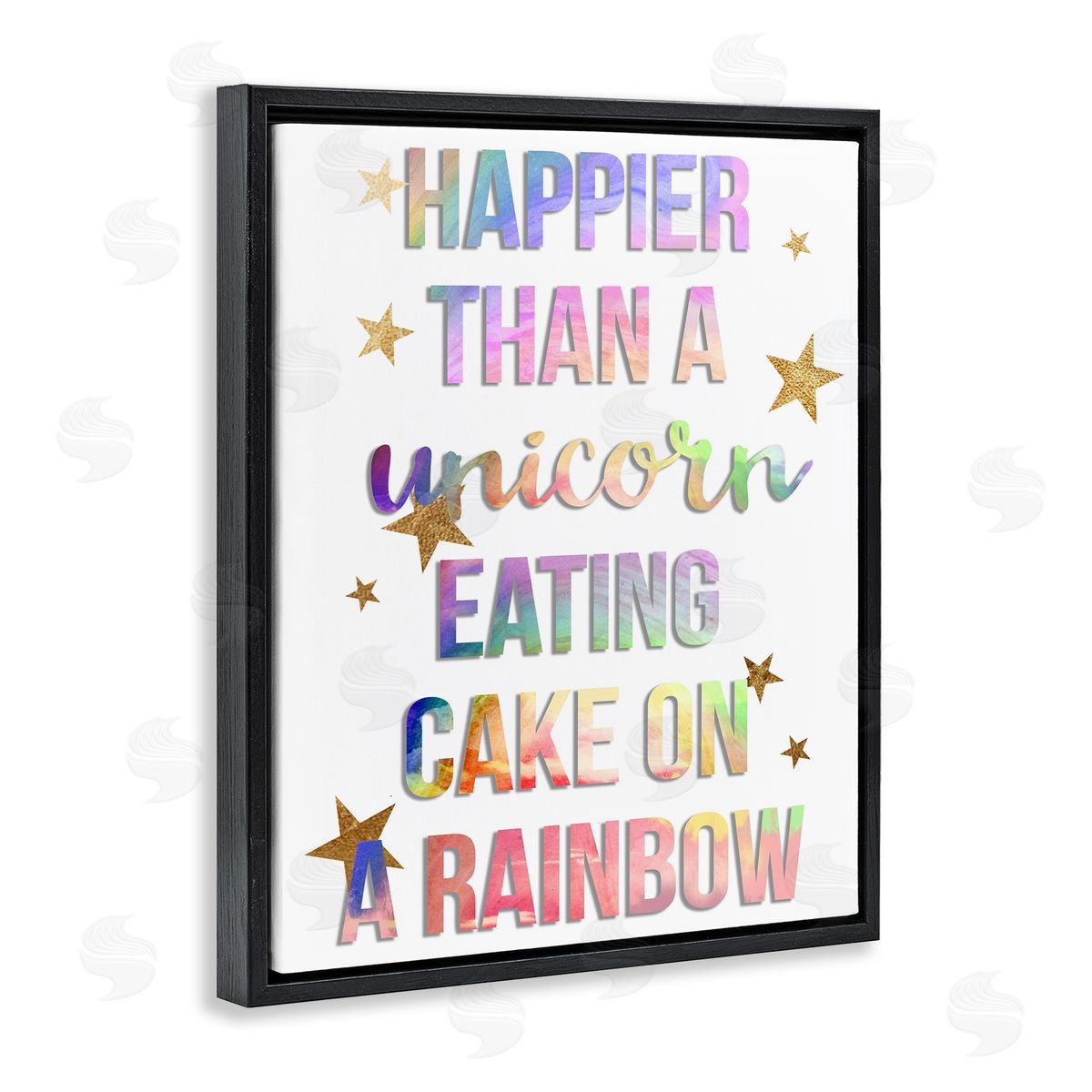 Happier Than Unicorn Eating Cake Black Floating Frame Canvas Wall Art, Home Decor by Stupell Studio
