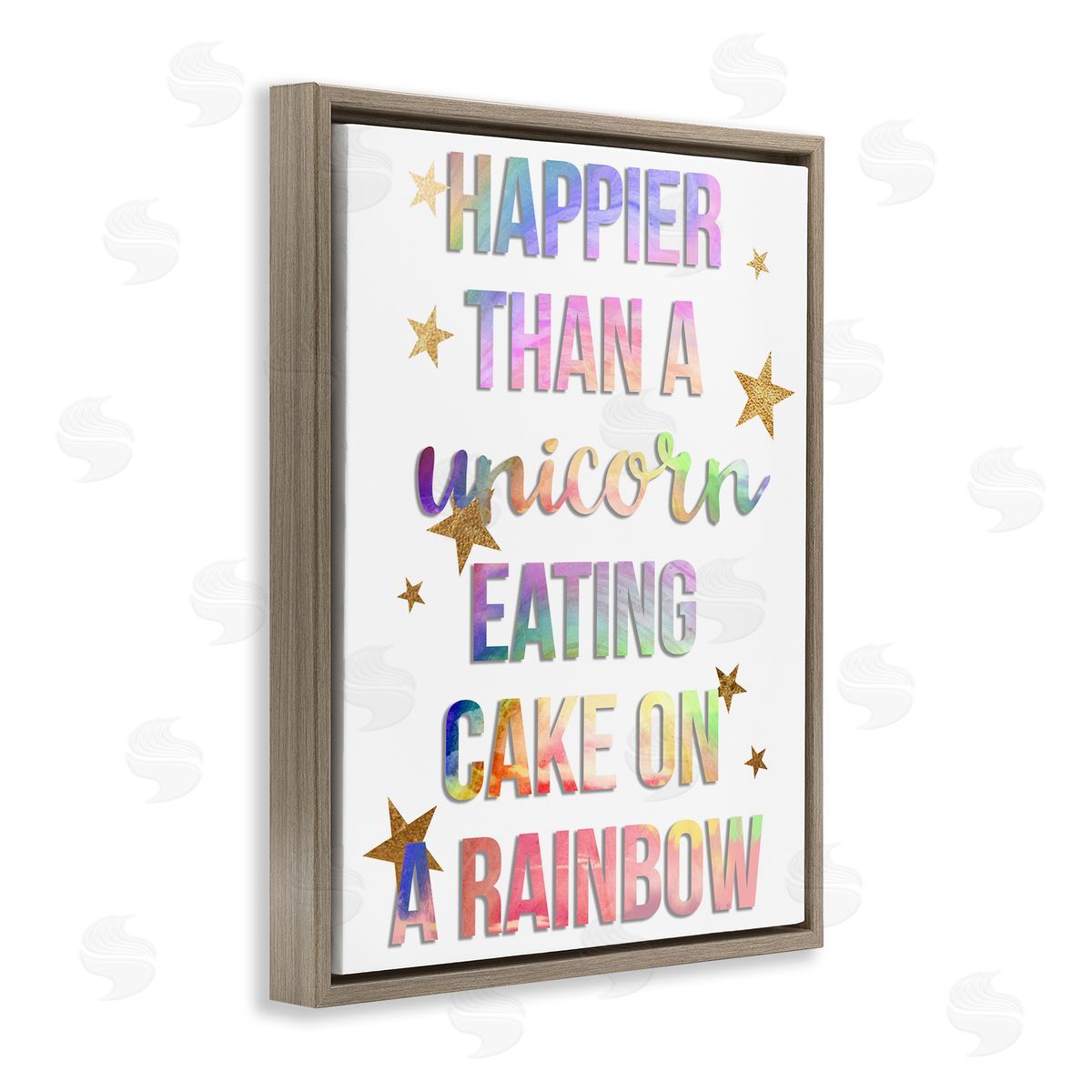 Happier Than Unicorn Eating Cake Brown Floating Frame Canvas Wall Art, Home Decor by Stupell Studio