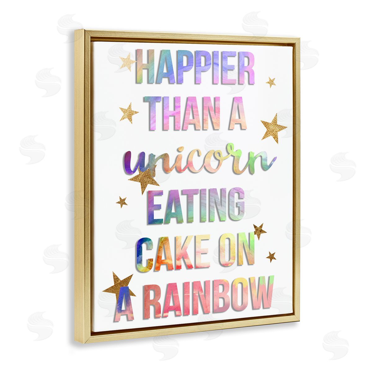 Happier Than Unicorn Eating Cake Gold Floating Frame Canvas Wall Art, Home Decor by Stupell Studio