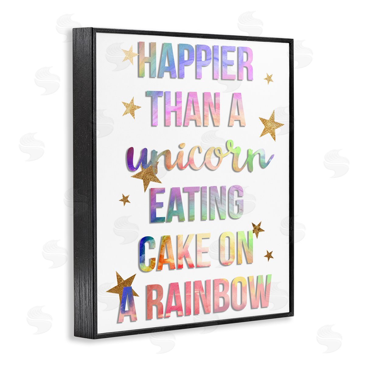 Happier Than Unicorn Eating Cake Black Frame Print Wall Art, Home Decor by Stupell Studio