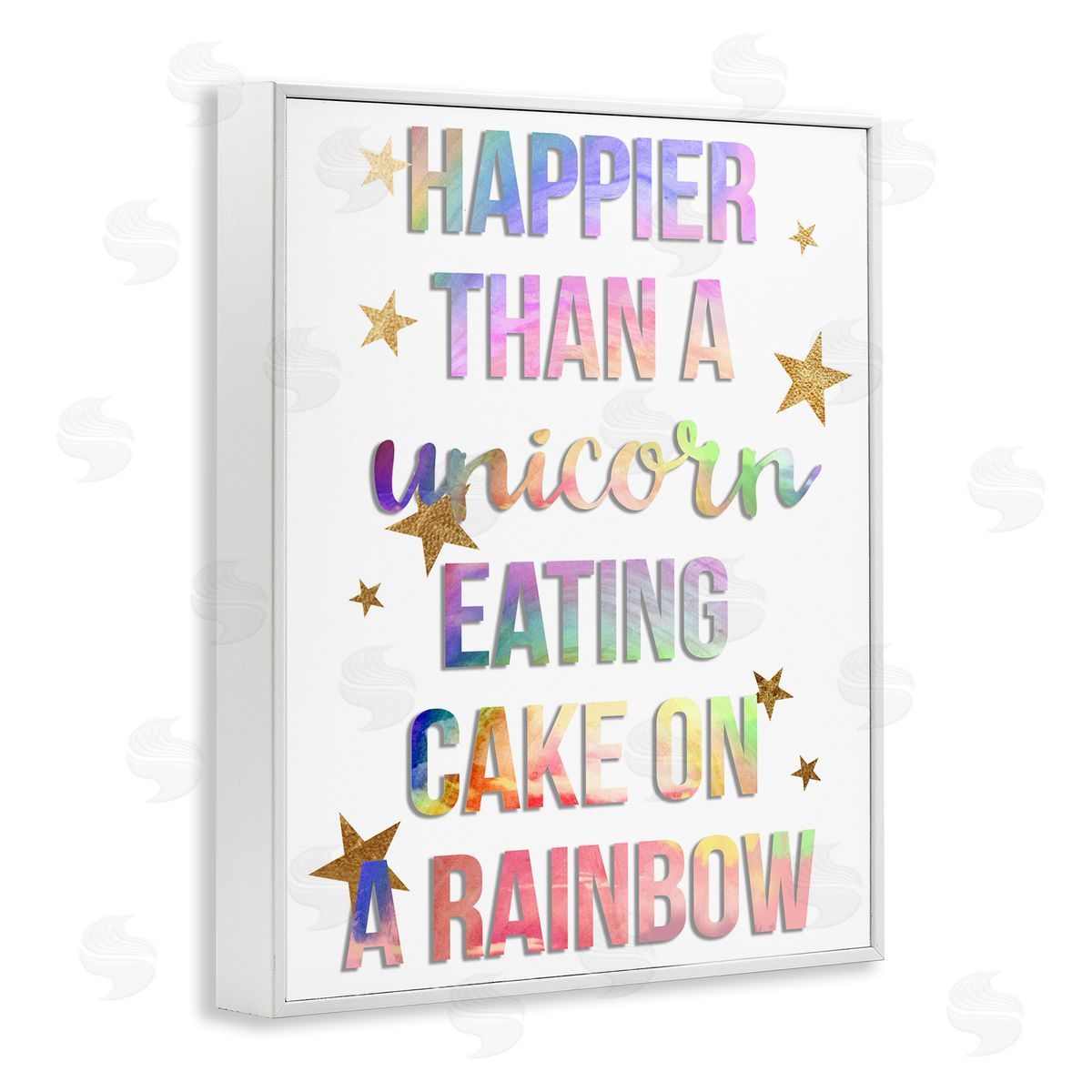 Happier Than Unicorn Eating Cake White Frame Print Wall Art, Home Decor by Stupell Studio