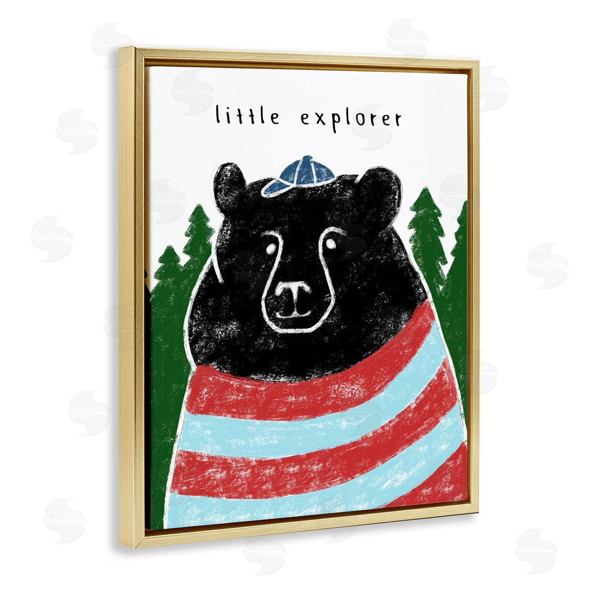 Little Explorer and Black Bear Gold Floating Frame Canvas Wall Art, Home Decor by Stupell Studio