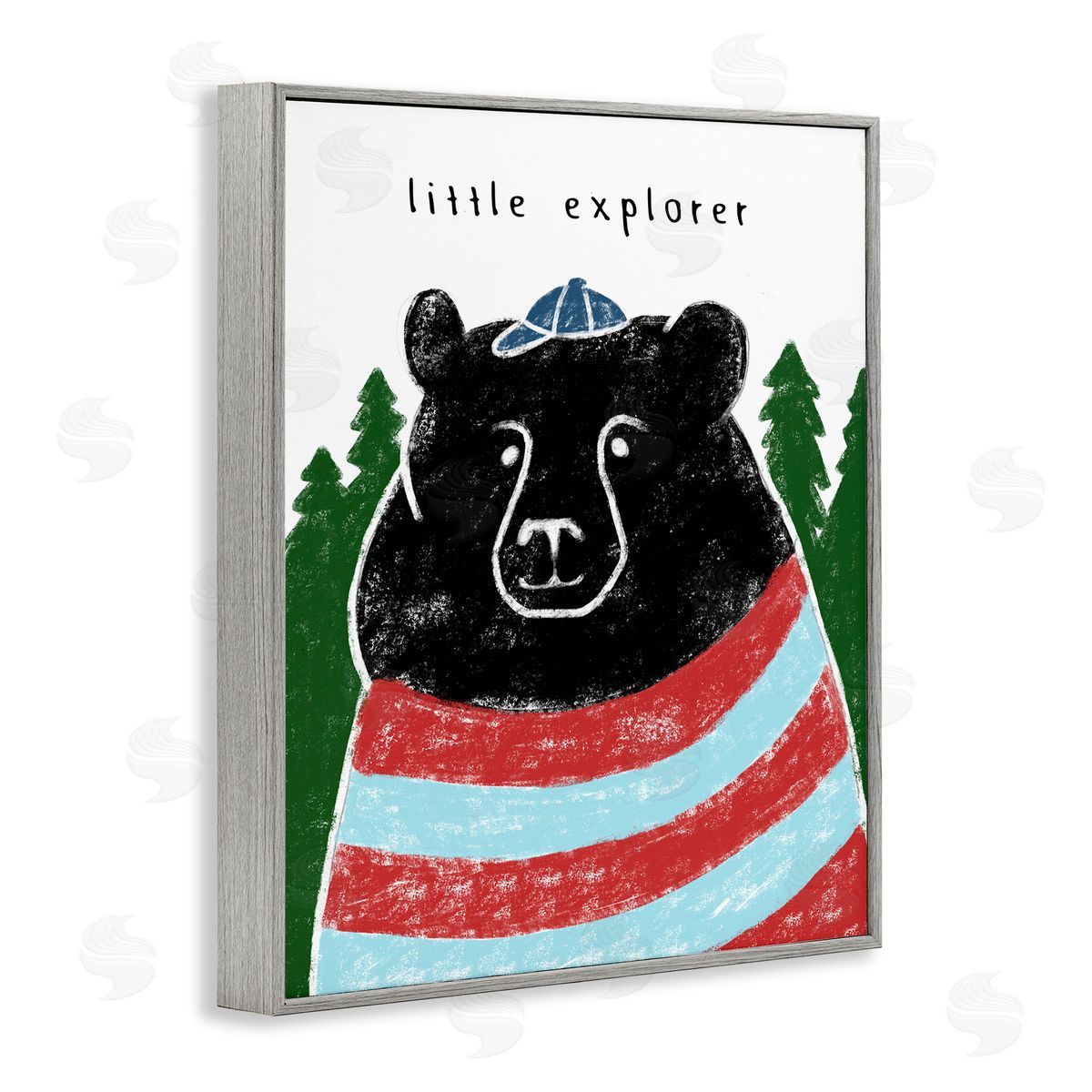 Little Explorer and Black Bear Grey Frame Print Wall Art, Home Decor by Stupell Studio