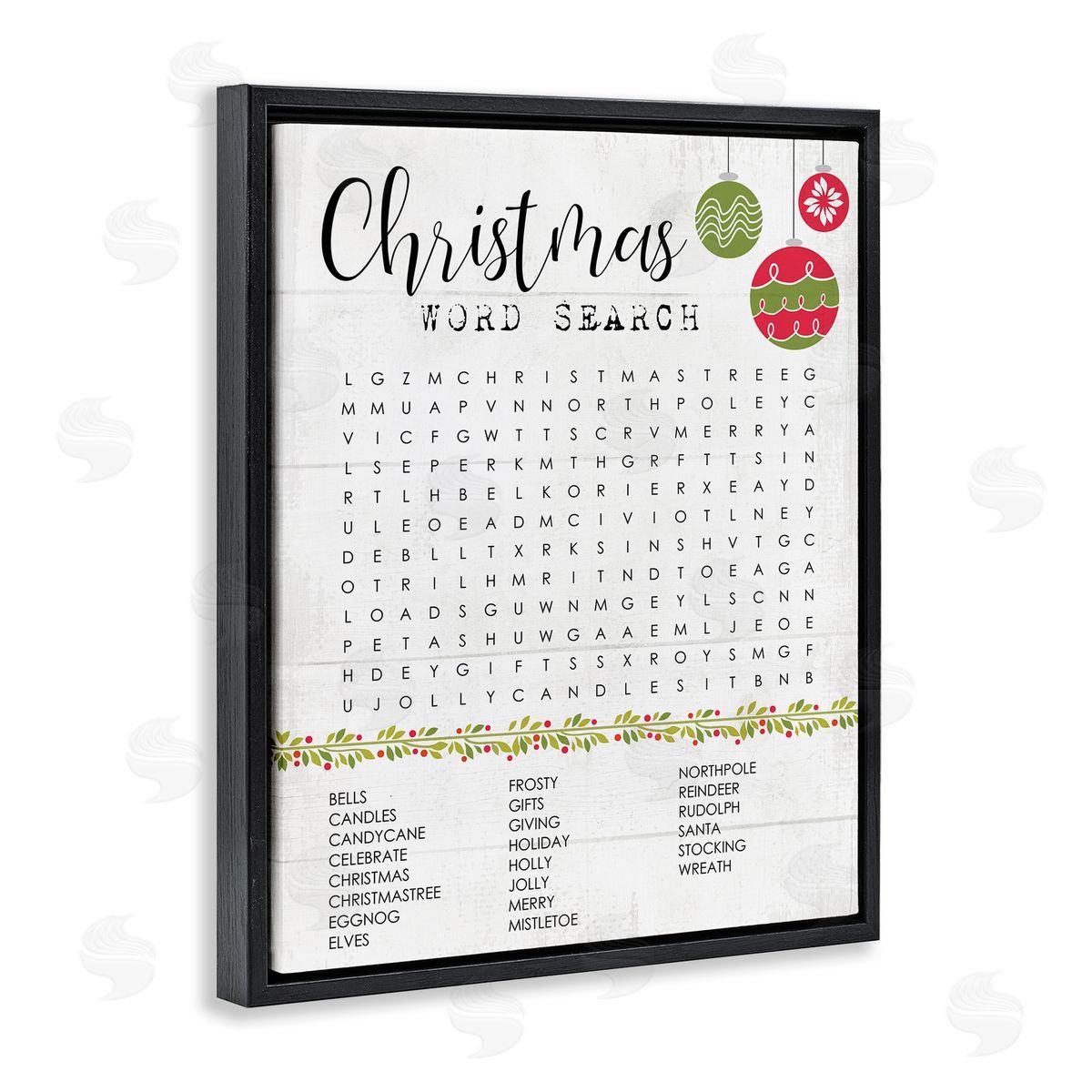 Christmas Word Search Activity Black Floating Frame Canvas Wall Art, Home Decor by Stupell Studio