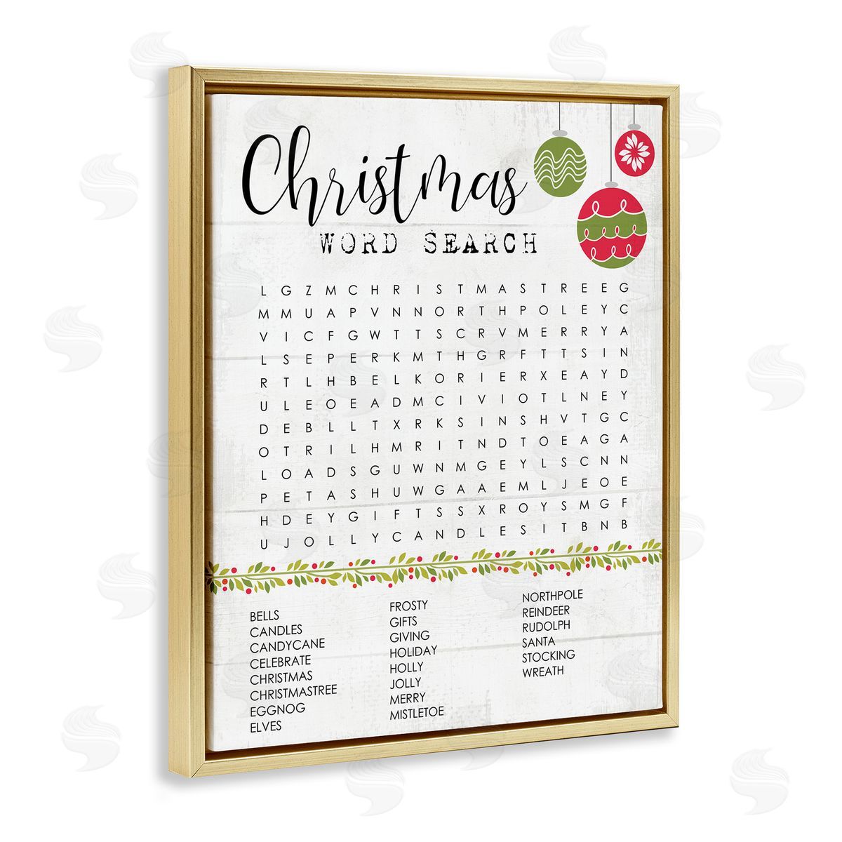 Christmas Word Search Activity Gold Floating Frame Canvas Wall Art, Home Decor by Stupell Studio