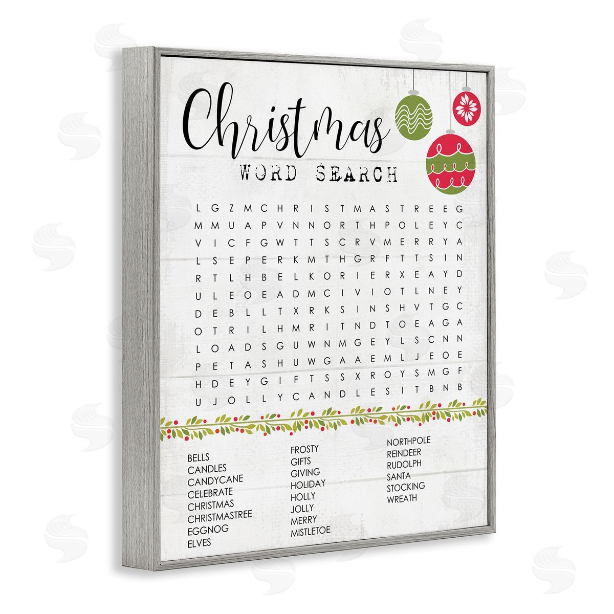 Christmas Word Search Activity Grey Frame Print Wall Art, Home Decor by Stupell Studio