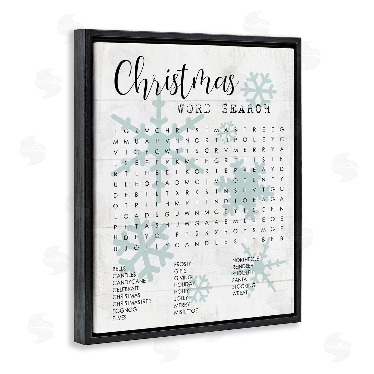 Winter Holiday Word Search Activity Black Floating Frame Canvas Wall Art, Home Decor by Stupell Studio