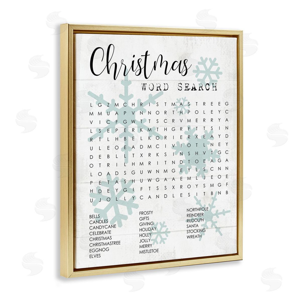 Winter Holiday Word Search Activity Gold Floating Frame Canvas Wall Art, Home Decor by Stupell Studio