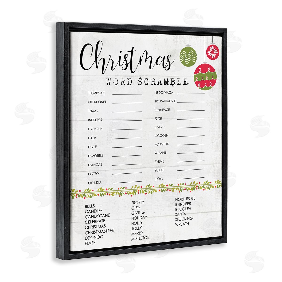Seasonal Christmas Word Scramble Black Floating Frame Canvas Wall Art, Home Decor by Stupell Studio