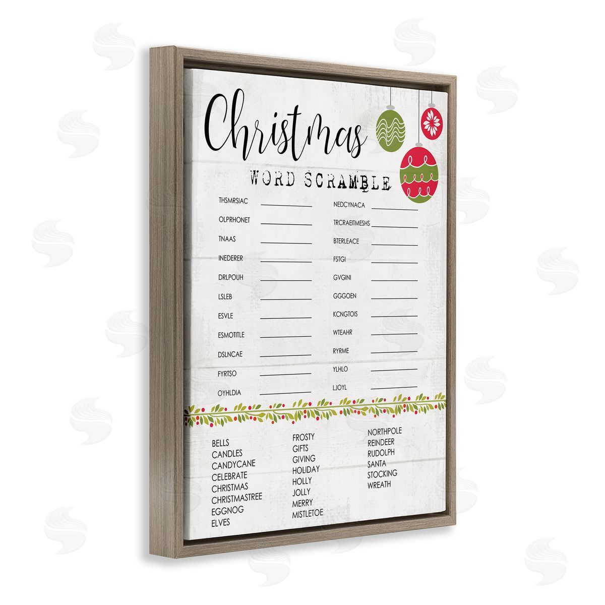 Seasonal Christmas Word Scramble Brown Floating Frame Canvas Wall Art, Home Decor by Stupell Studio