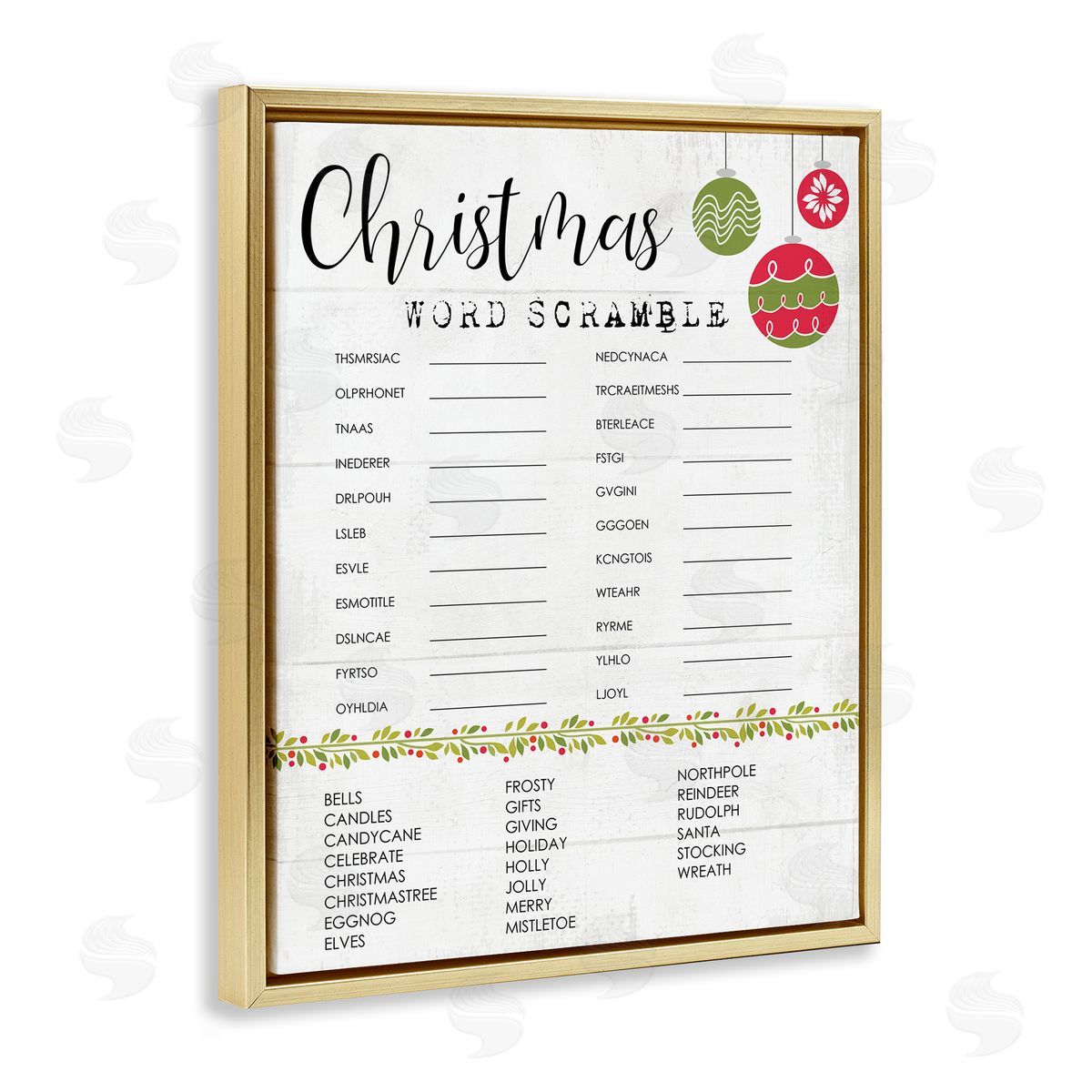 Seasonal Christmas Word Scramble Gold Floating Frame Canvas Wall Art, Home Decor by Stupell Studio
