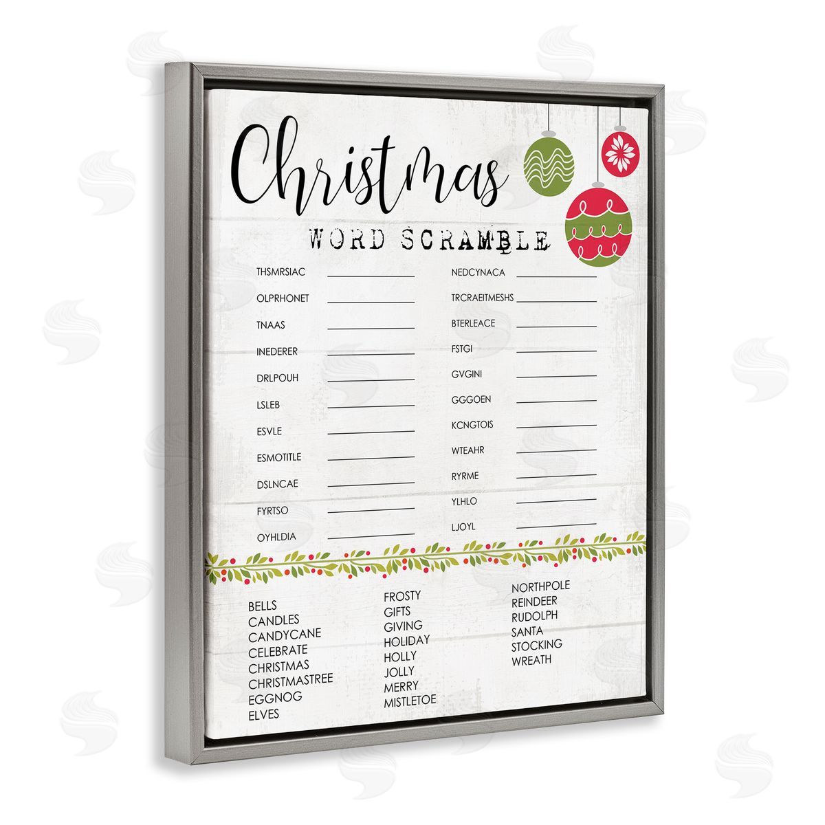 Seasonal Christmas Word Scramble Grey Floating Frame Canvas Wall Art, Home Decor by Stupell Studio