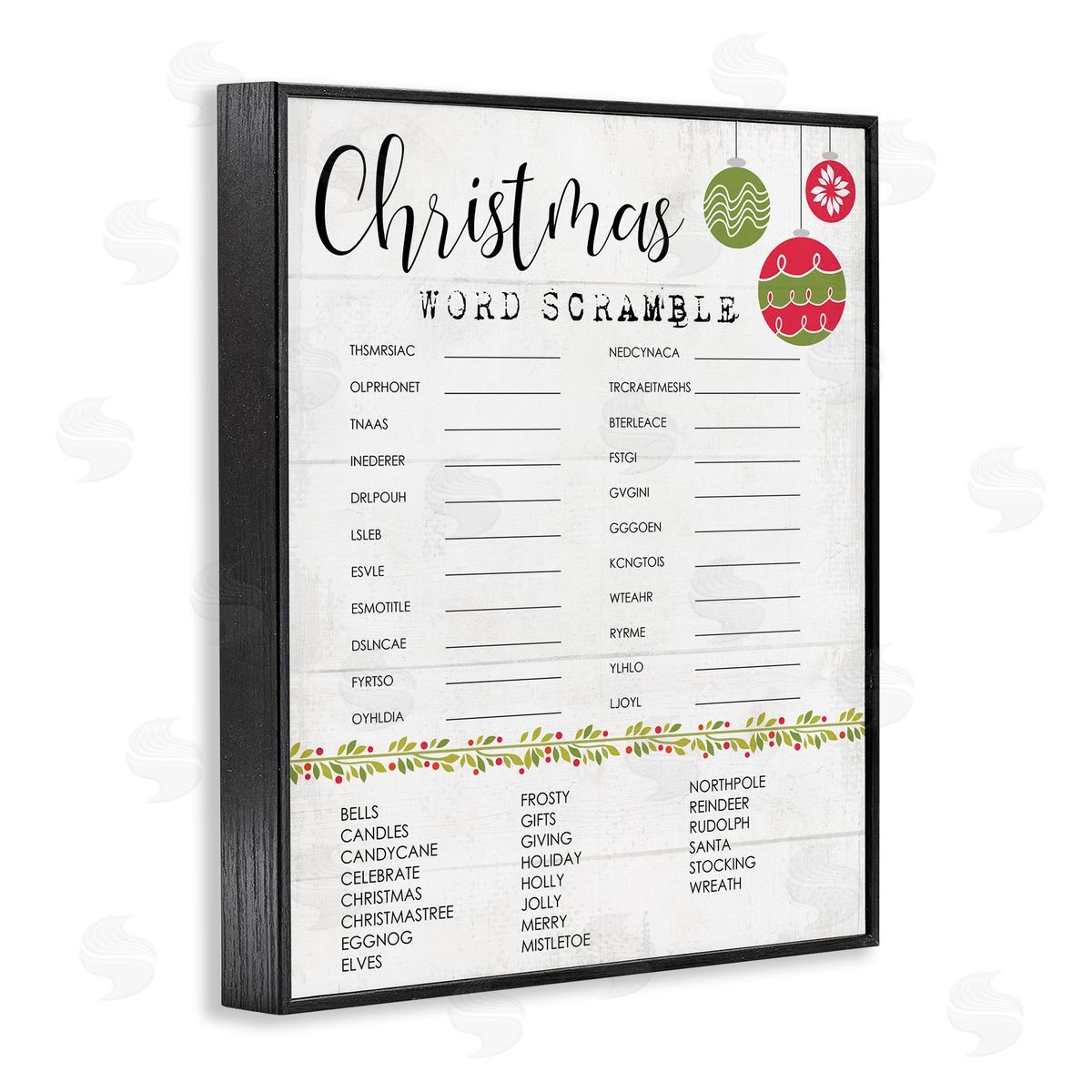 Seasonal Christmas Word Scramble Black Frame Print Wall Art, Home Decor by Stupell Studio